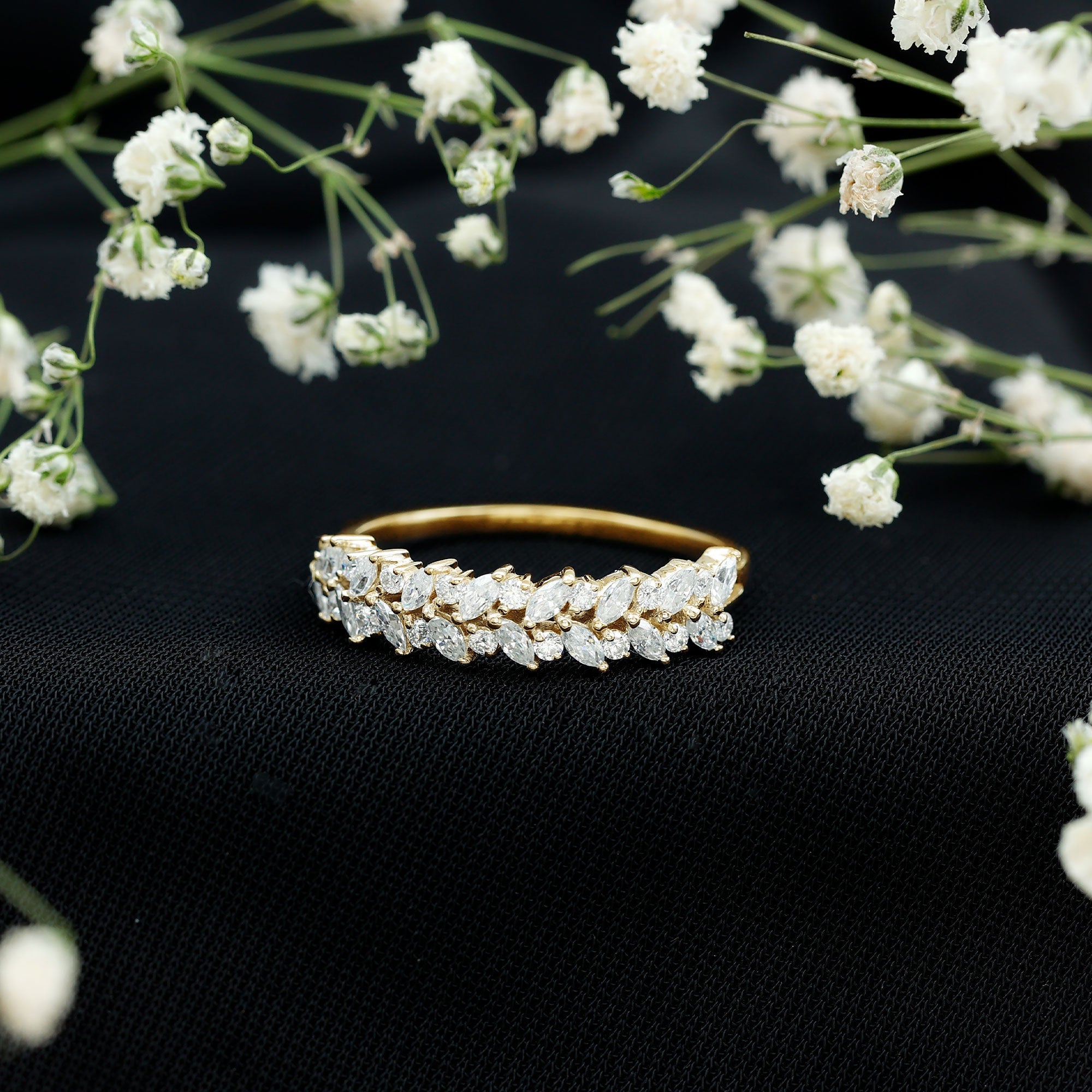 Marquise and Round Moissanite Half Eternity Ring