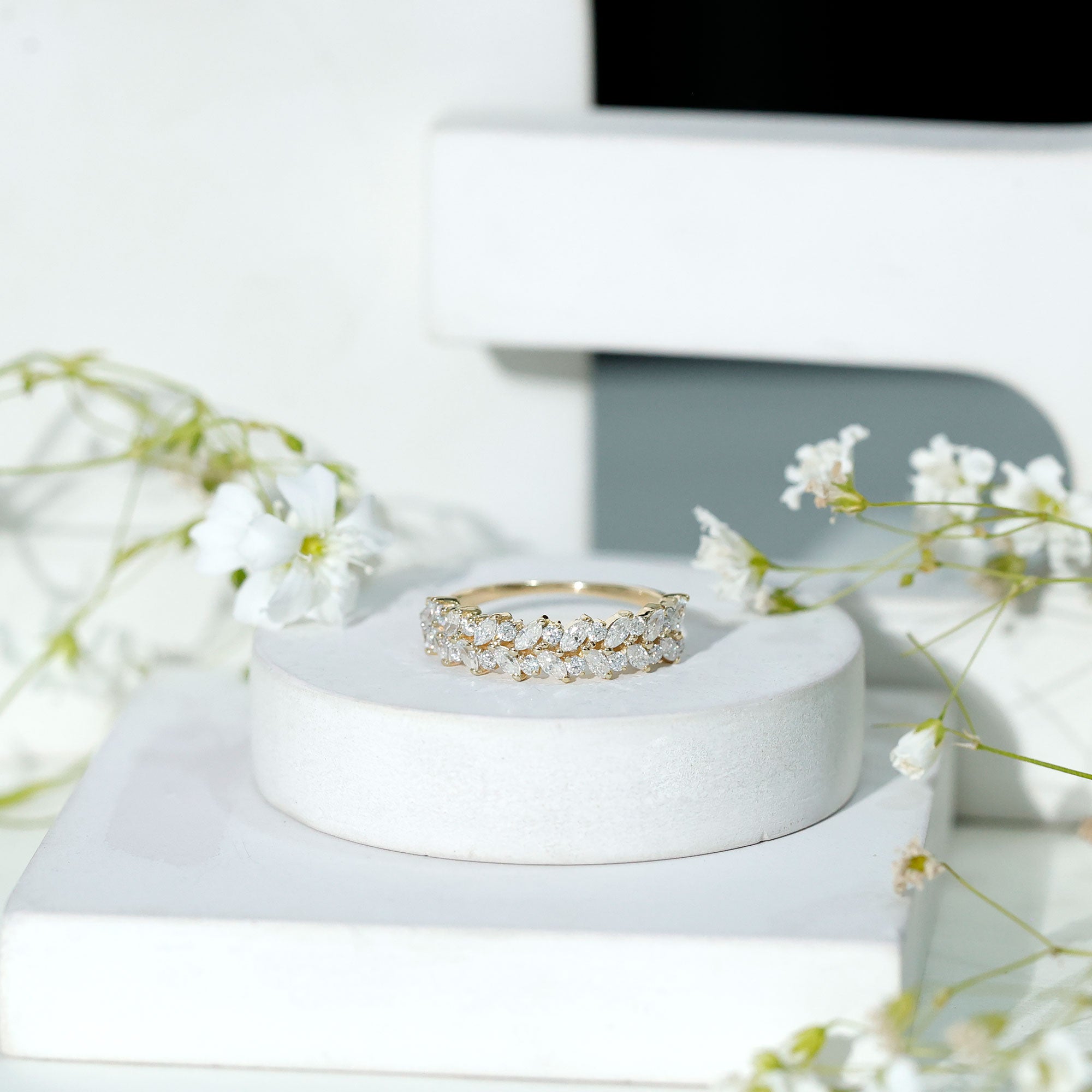 Marquise and Round Moissanite Half Eternity Ring