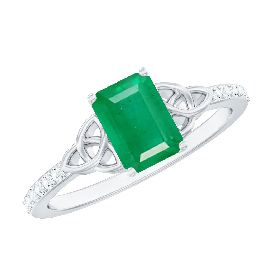 Emerald Diamond Engagement Ring – 5X7 mm Emerald Cut, Celtic Knot Solitaire Design