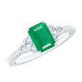 Emerald Diamond Engagement Ring – 5X7 mm Emerald Cut, Celtic Knot Solitaire Design