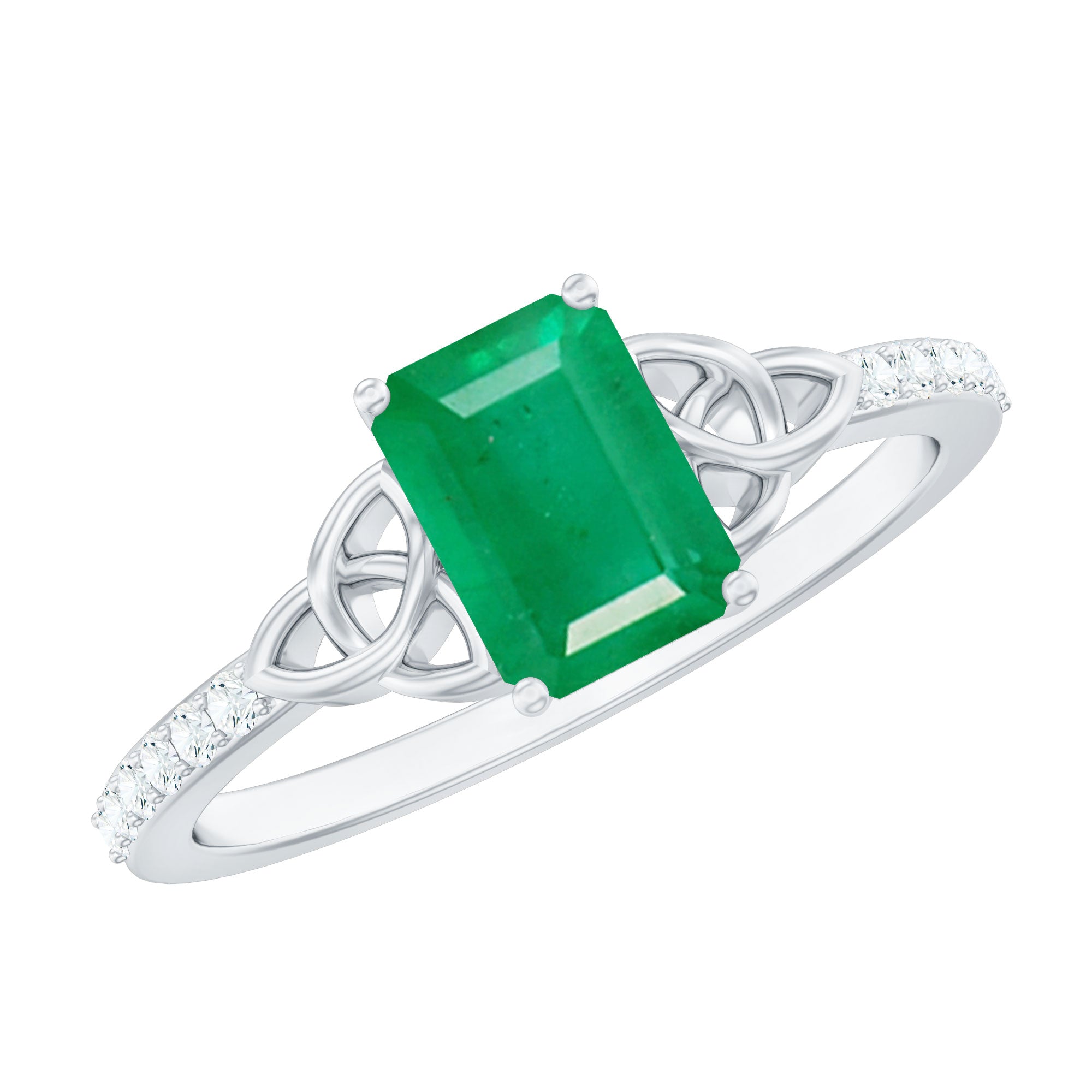 Emerald Diamond Engagement Ring – 5X7 mm Emerald Cut, Celtic Knot Solitaire Design