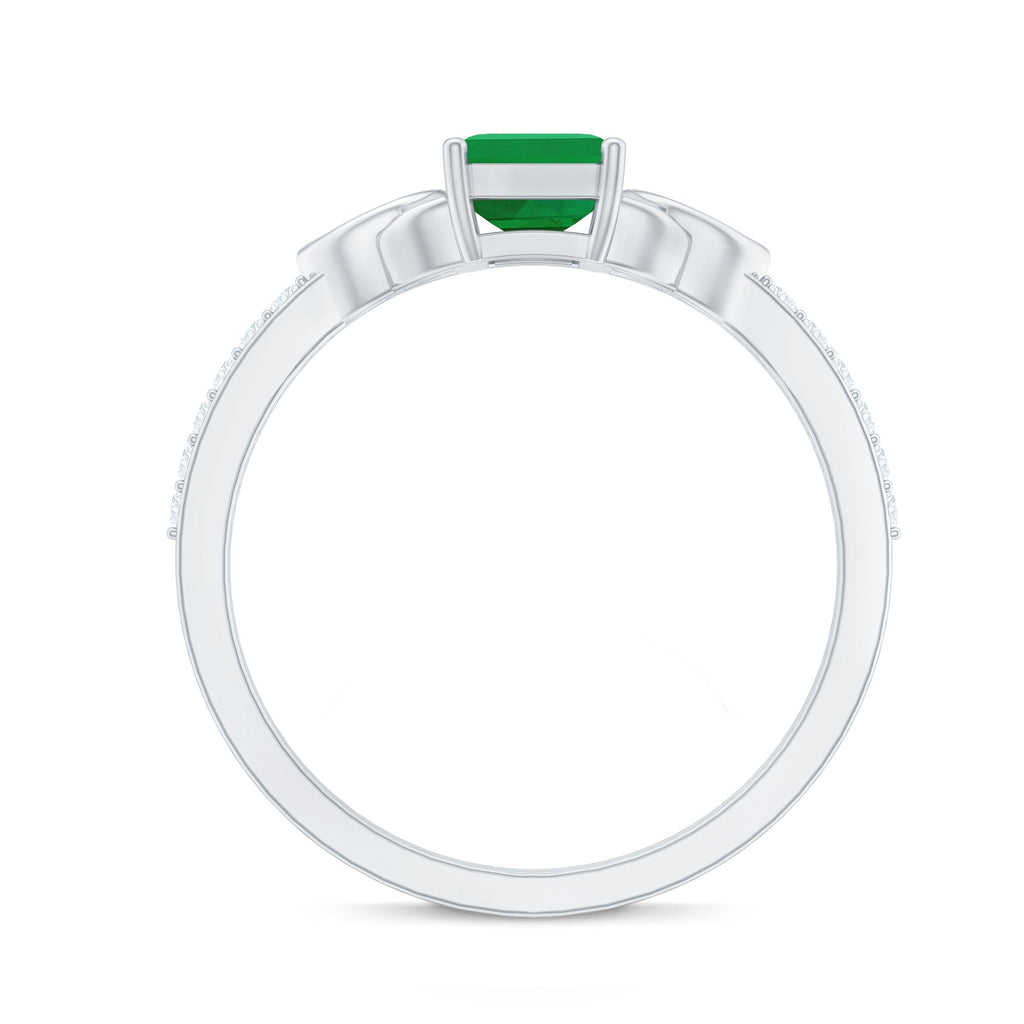 Emerald Diamond Engagement Ring – 5X7 mm Emerald Cut, Celtic Knot Solitaire Design