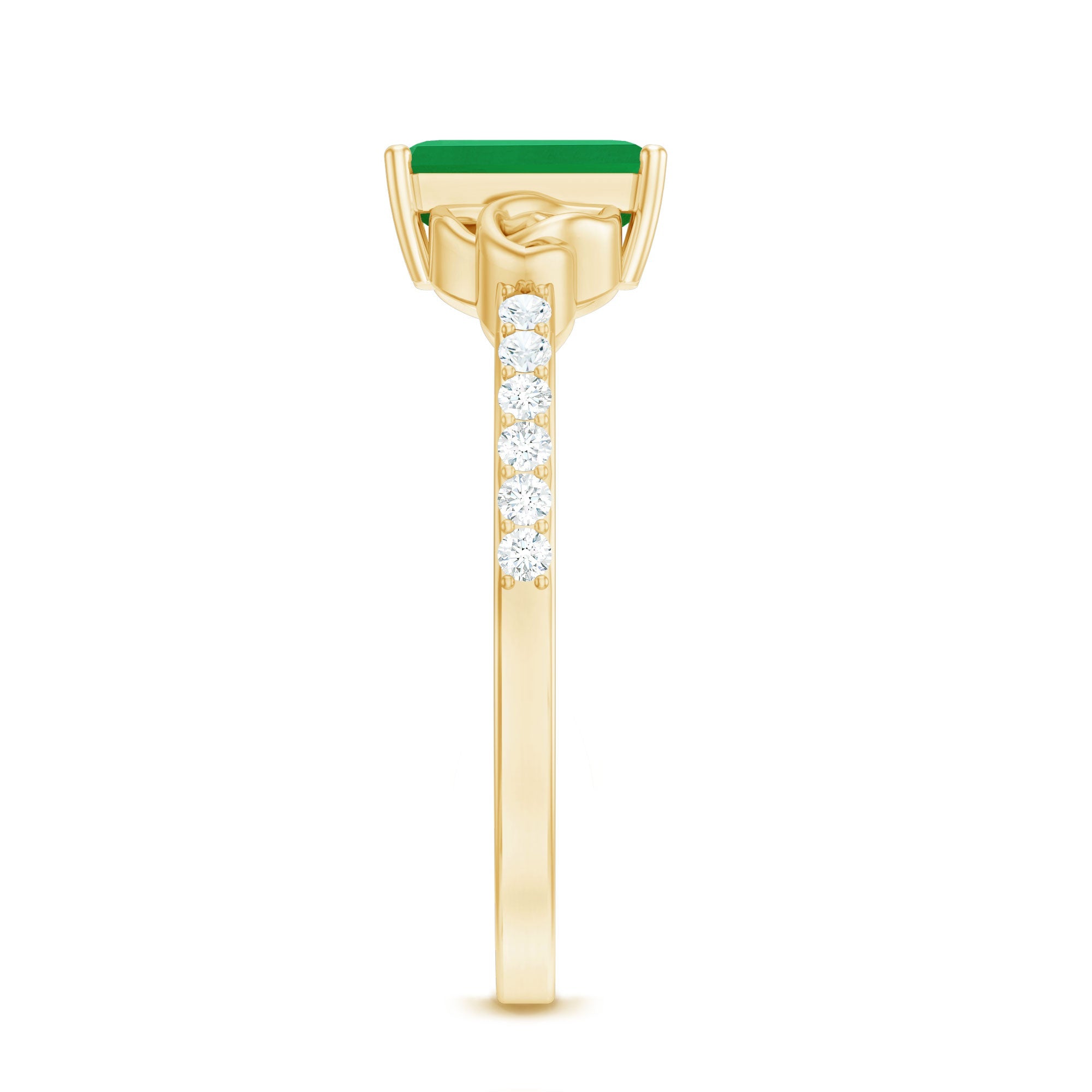 Emerald Diamond Engagement Ring – 5X7 mm Emerald Cut, Celtic Knot Solitaire Design