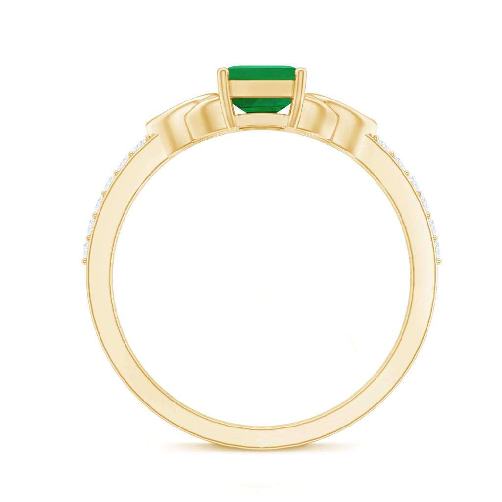 Emerald Diamond Engagement Ring – 5X7 mm Emerald Cut, Celtic Knot Solitaire Design