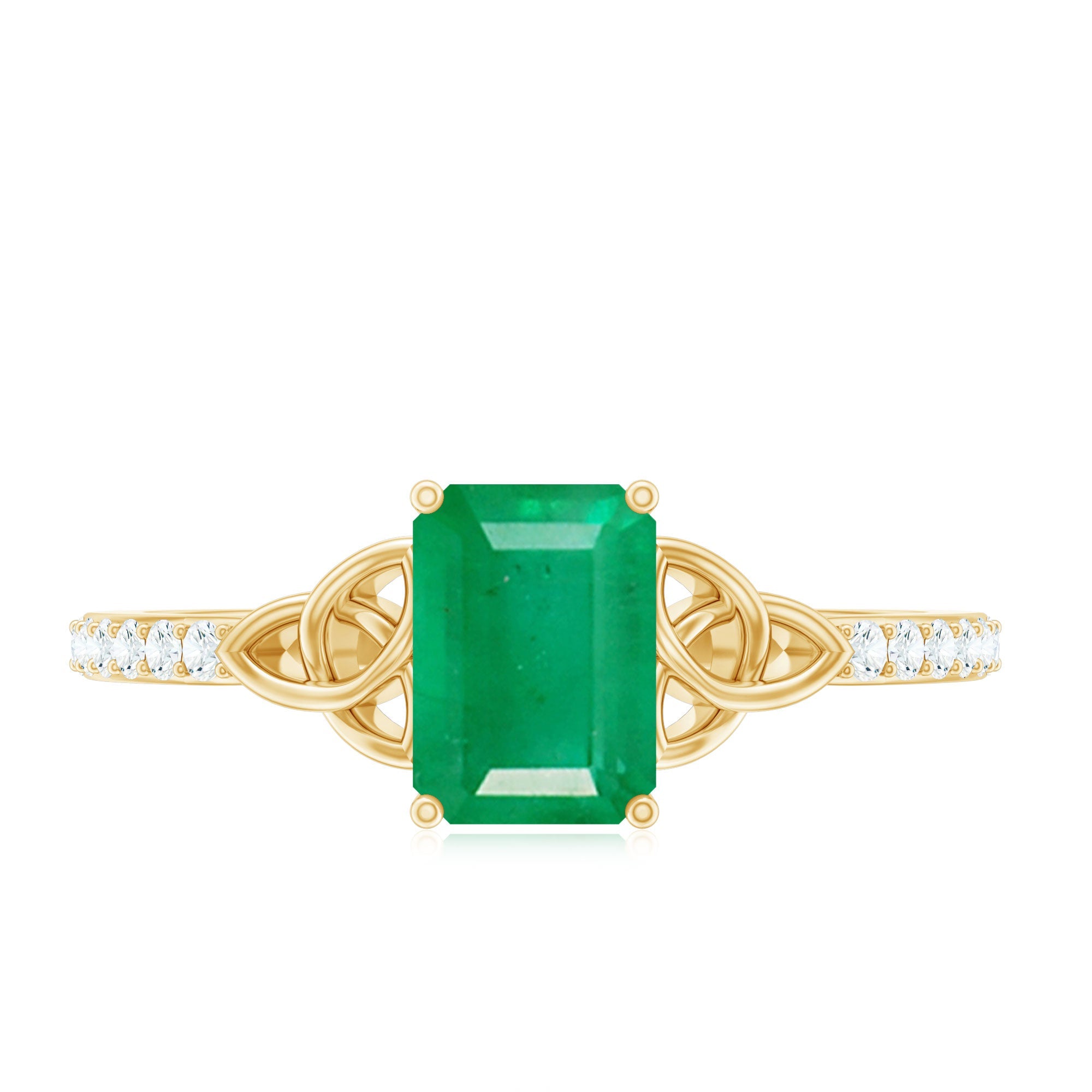 Emerald Diamond Engagement Ring – 5X7 mm Emerald Cut, Celtic Knot Solitaire Design