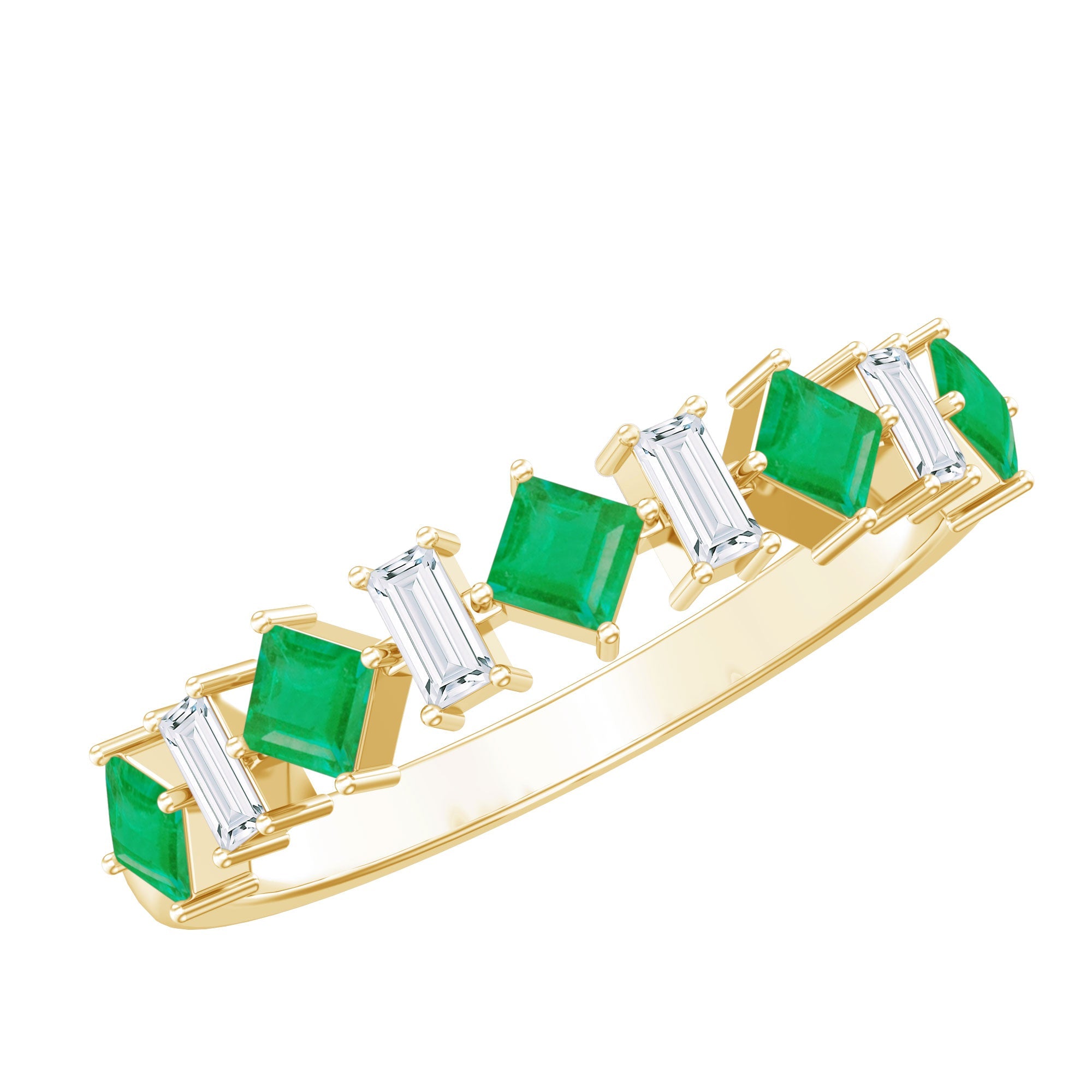 Emerald Half Eternity Ring – Princess Cut Emerald & Moissanite Anniversary Band