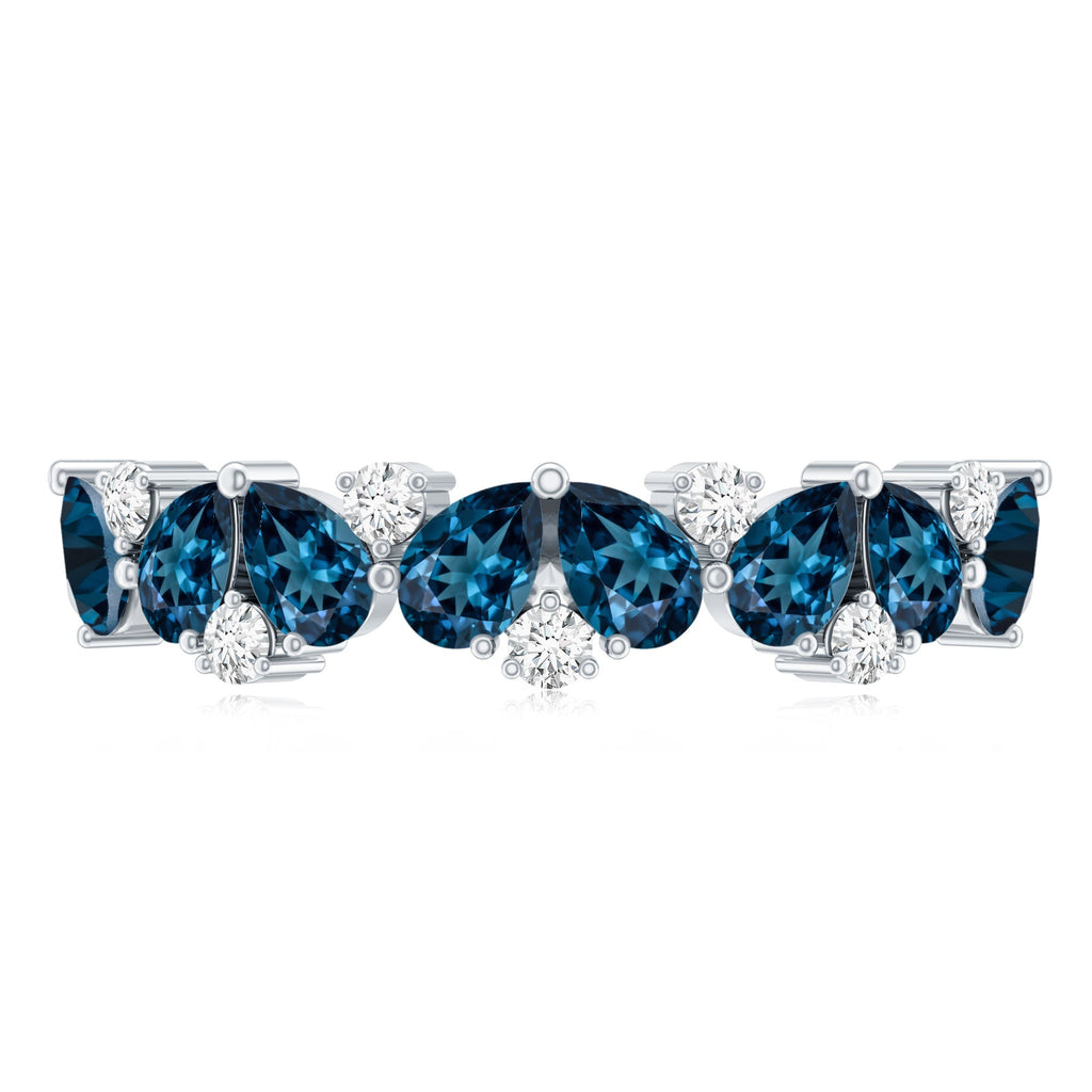 Pear Shape London Blue Topaz Half Eternity Band with Lab Made Diamond