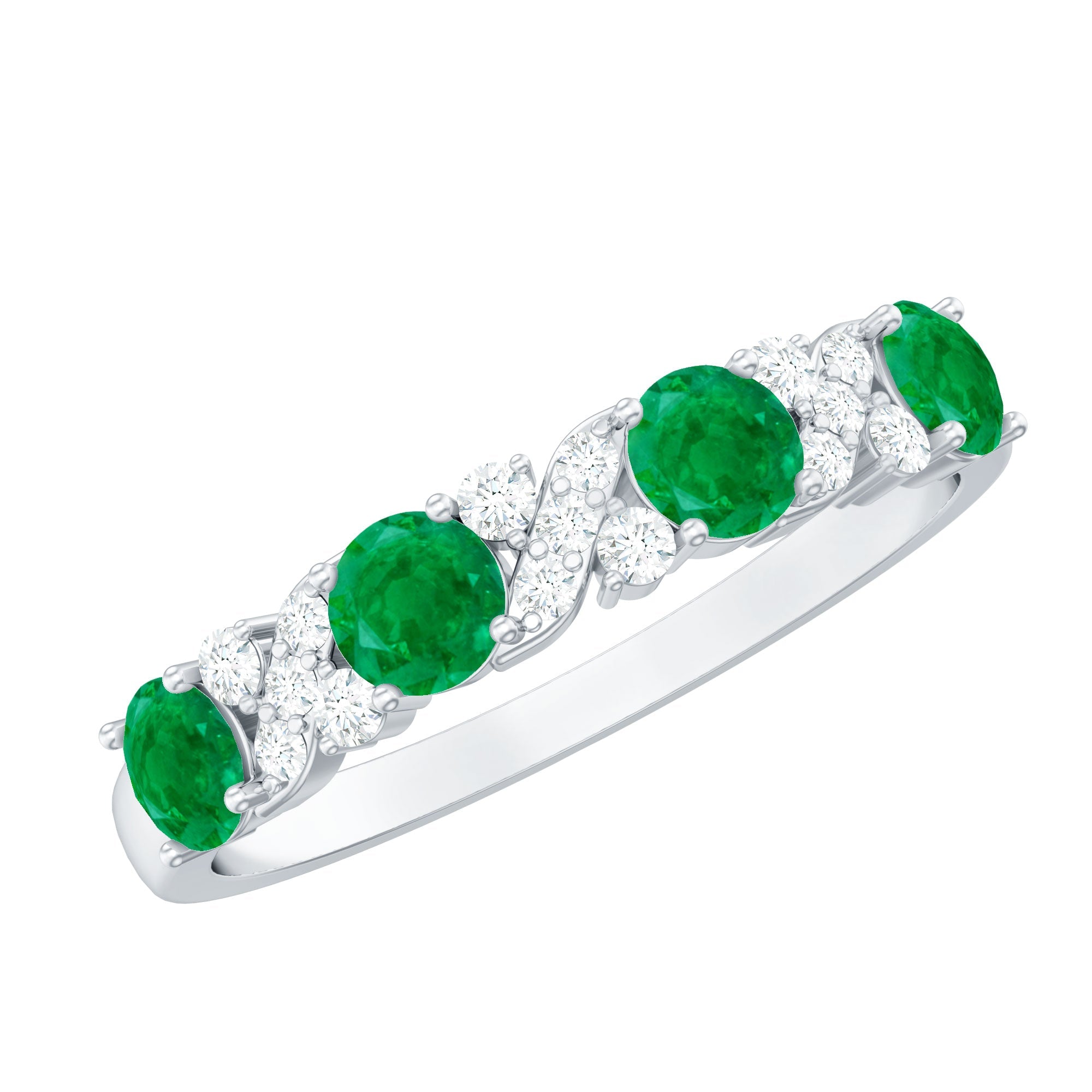 Emerald Diamond Anniversary Band | Half Eternity Green Gemstone Ring With Prong Setting Jewelry
