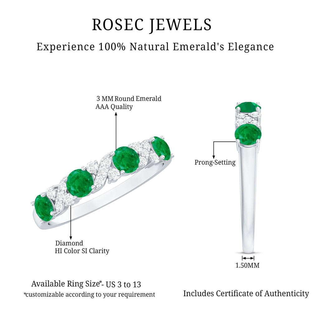 Emerald Diamond Anniversary Band | Half Eternity Green Gemstone Ring With Prong Setting Jewelry