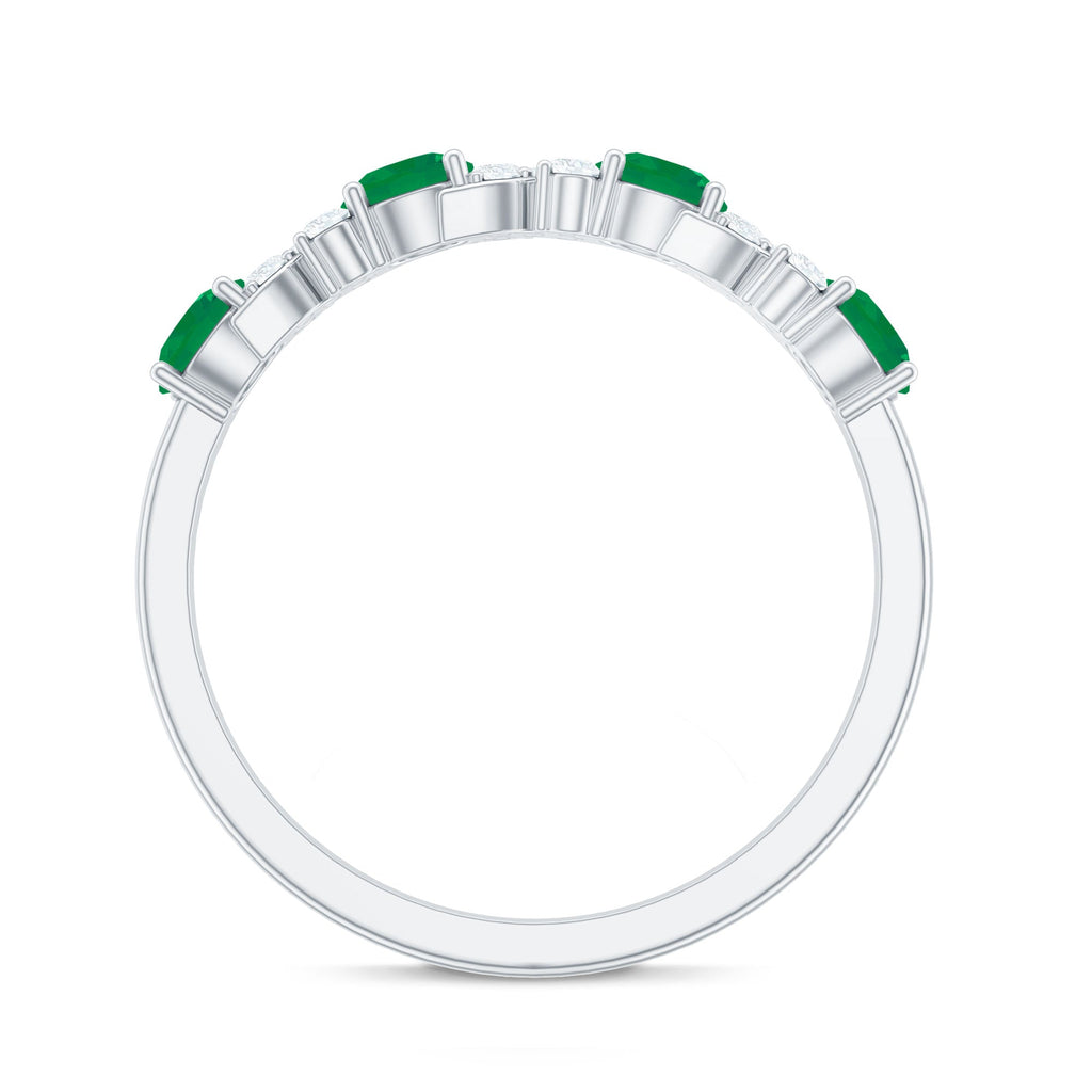 Emerald Diamond Anniversary Band | Half Eternity Green Gemstone Ring With Prong Setting Jewelry