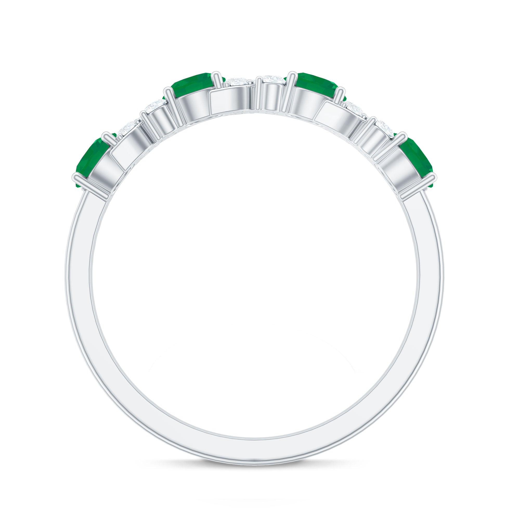Emerald Diamond Anniversary Band | Half Eternity Green Gemstone Ring With Prong Setting Jewelry