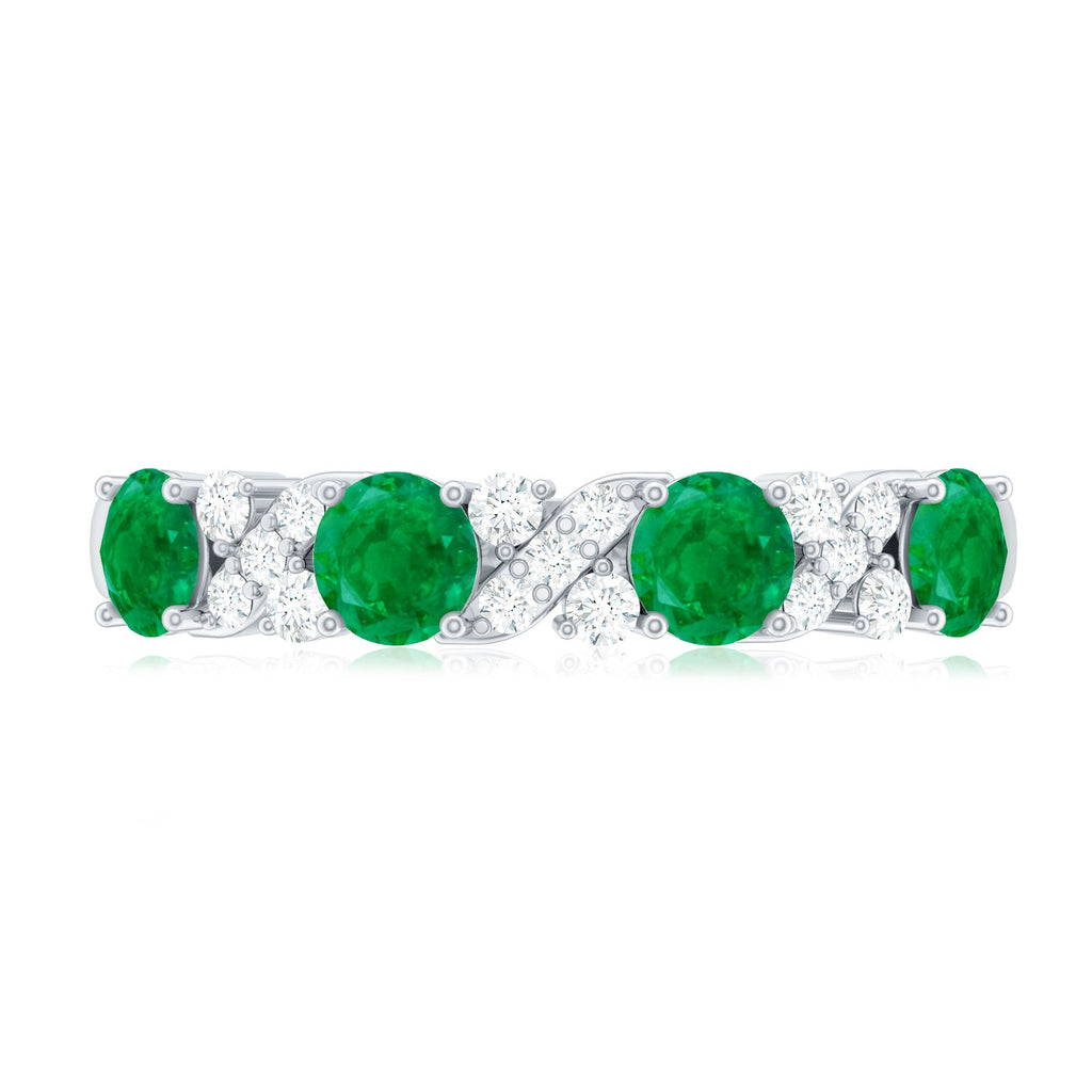 Emerald Diamond Anniversary Band | Half Eternity Green Gemstone Ring With Prong Setting Jewelry