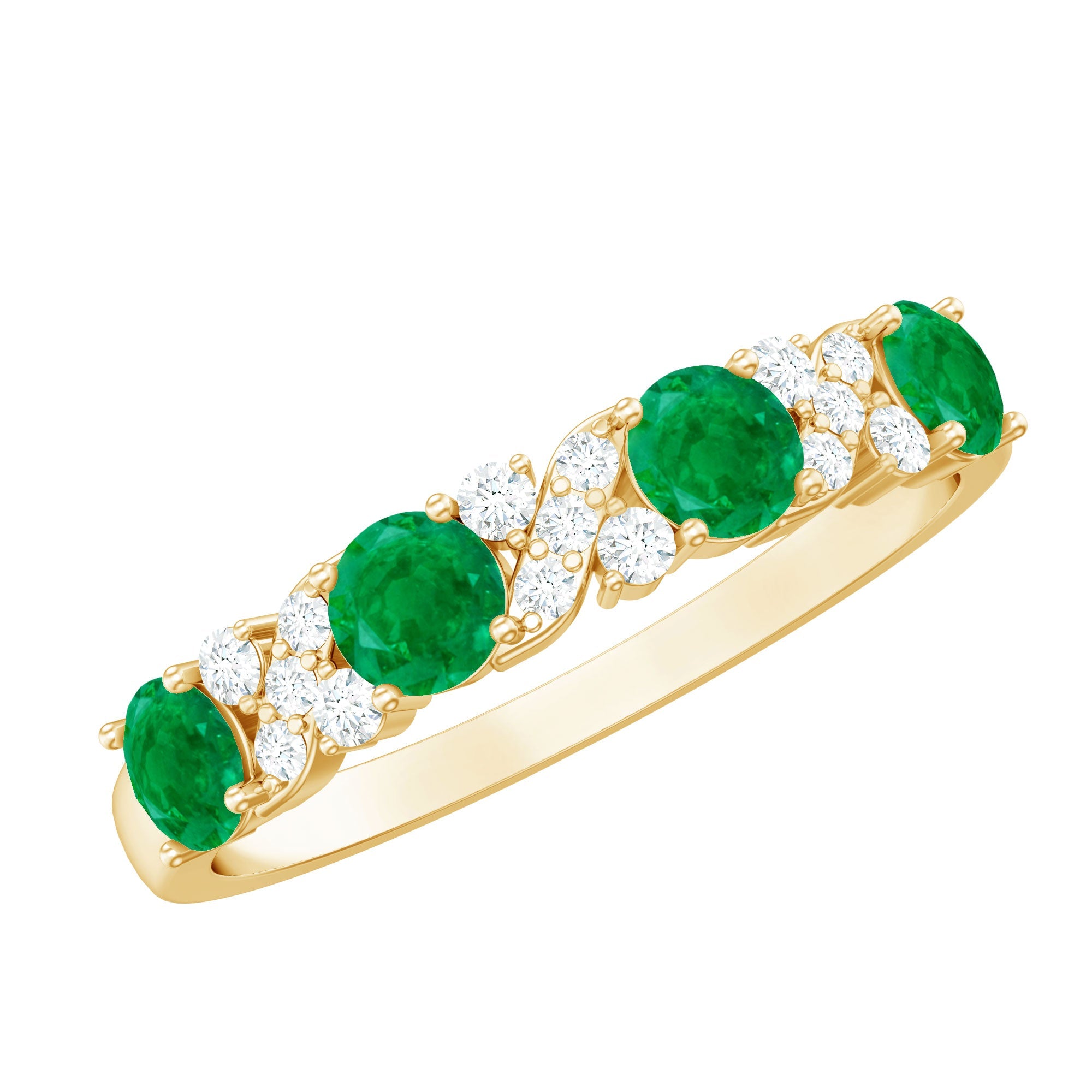 Emerald Diamond Anniversary Band | Half Eternity Green Gemstone Ring With Prong Setting Jewelry