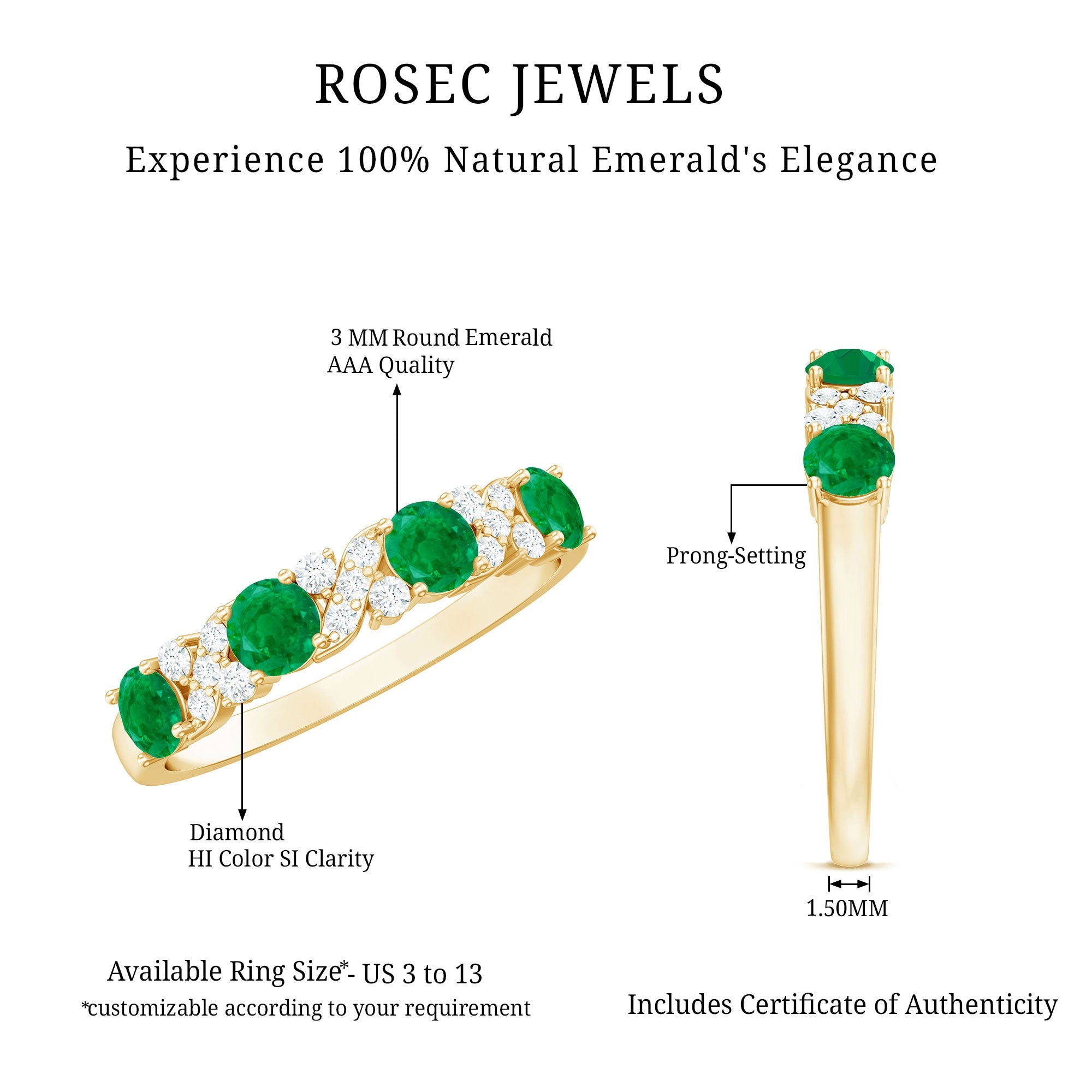 Emerald Diamond Anniversary Band | Half Eternity Green Gemstone Ring With Prong Setting Jewelry
