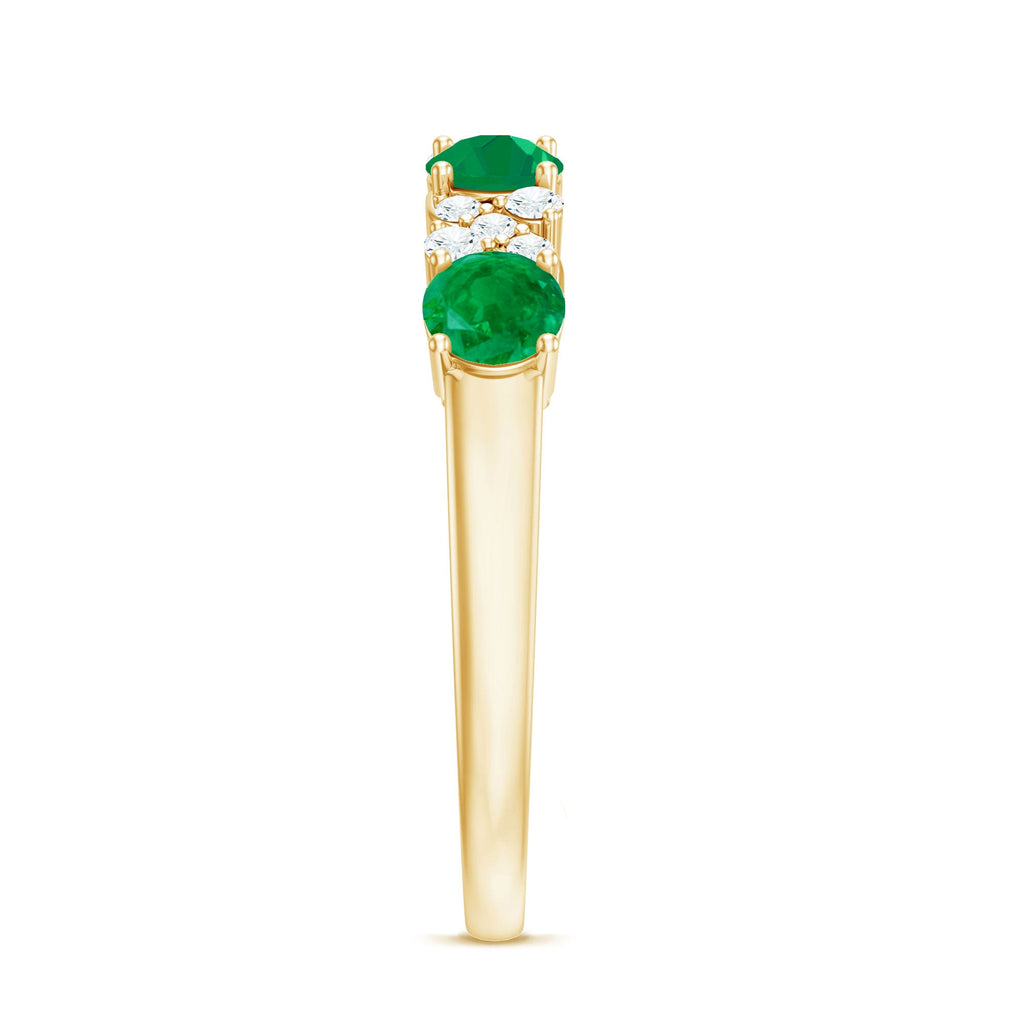 Emerald Diamond Anniversary Band | Half Eternity Green Gemstone Ring With Prong Setting Jewelry