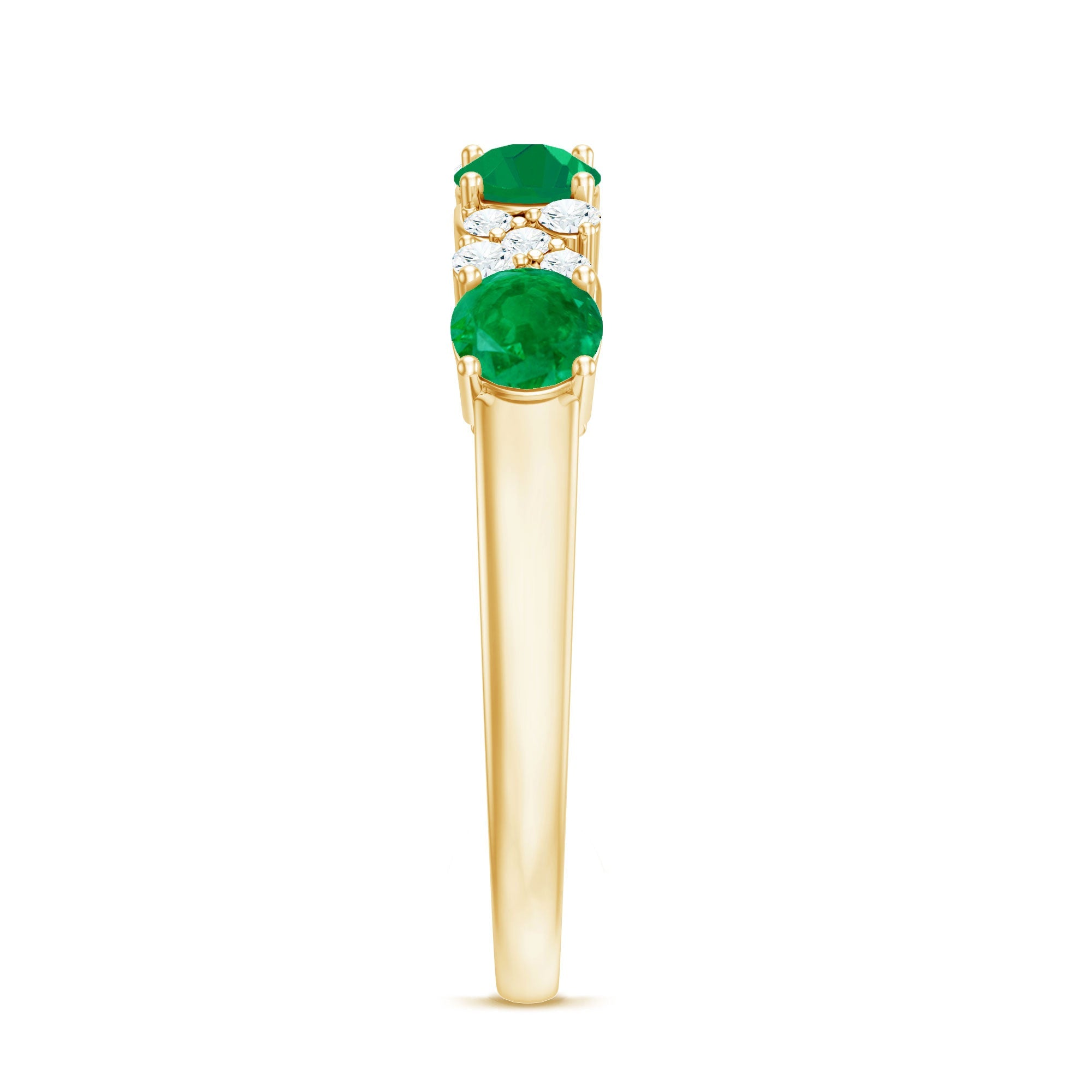 Emerald Diamond Anniversary Band | Half Eternity Green Gemstone Ring With Prong Setting Jewelry