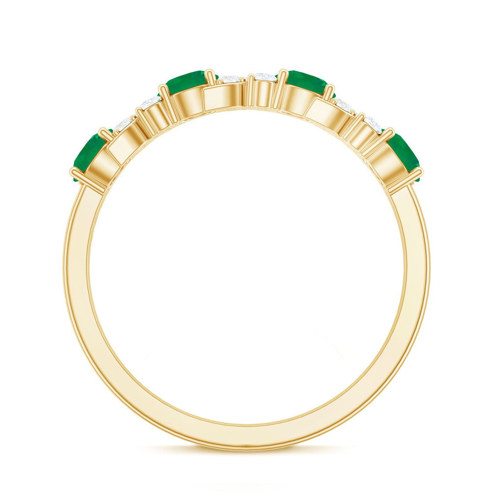 Emerald Diamond Anniversary Band | Half Eternity Green Gemstone Ring With Prong Setting Jewelry