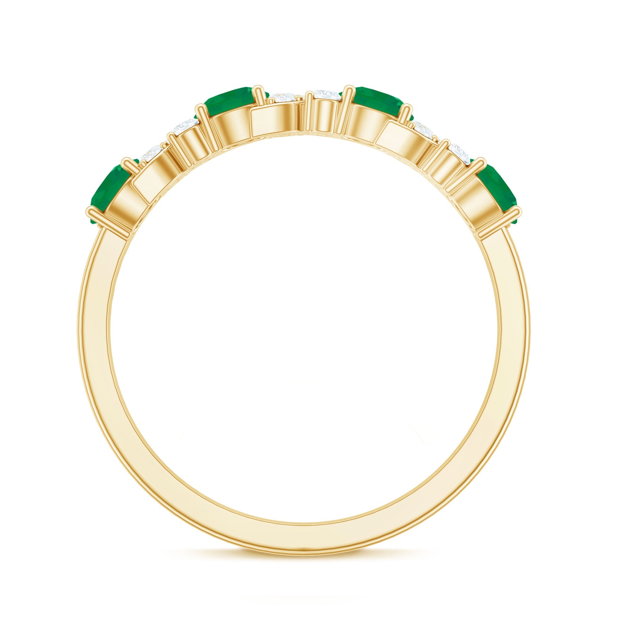 Emerald Diamond Anniversary Band | Half Eternity Green Gemstone Ring With Prong Setting Jewelry