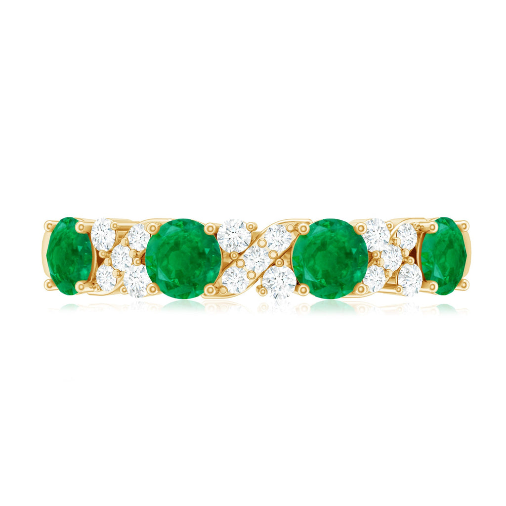 Emerald Diamond Anniversary Band | Half Eternity Green Gemstone Ring With Prong Setting Jewelry