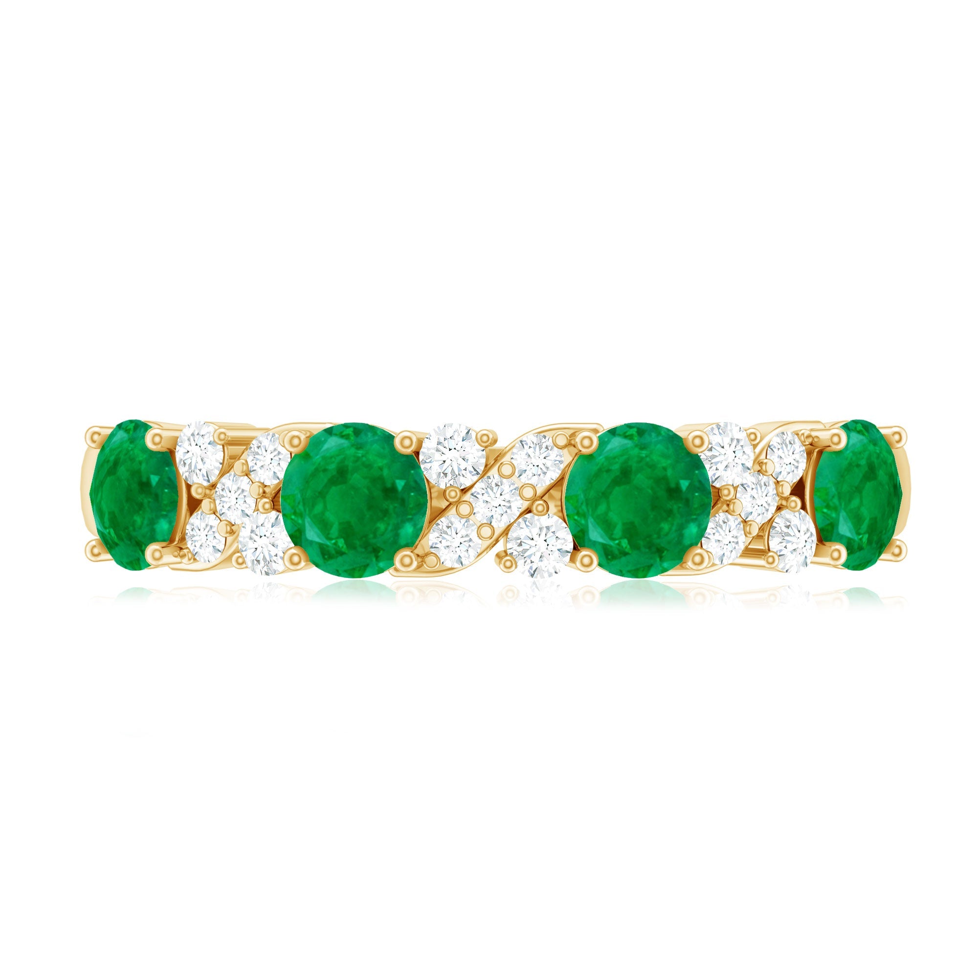 Emerald Diamond Anniversary Band | Half Eternity Green Gemstone Ring With Prong Setting Jewelry