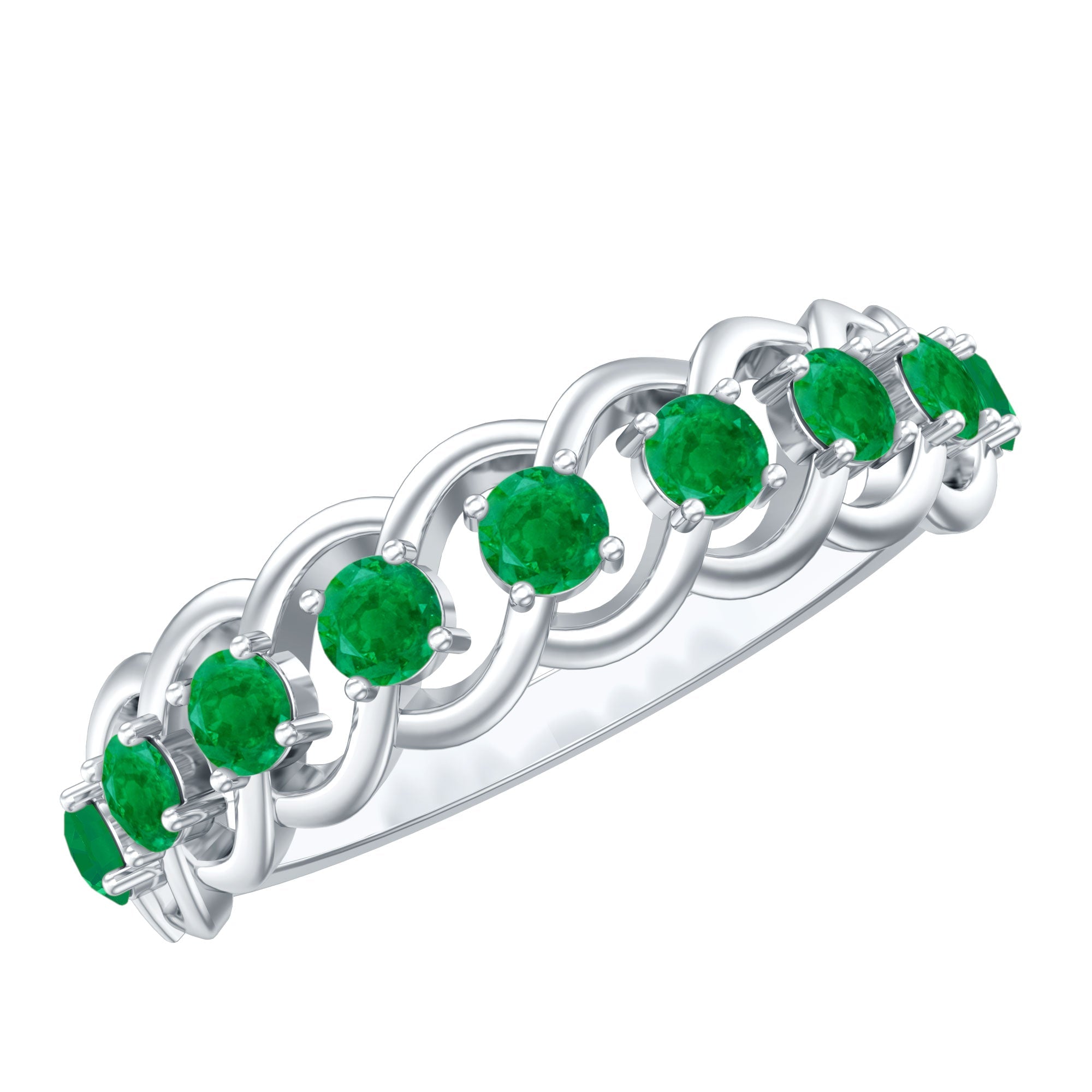 Emerald Half Eternity Band – Braided Wedding Band With Natural Emerald Stones