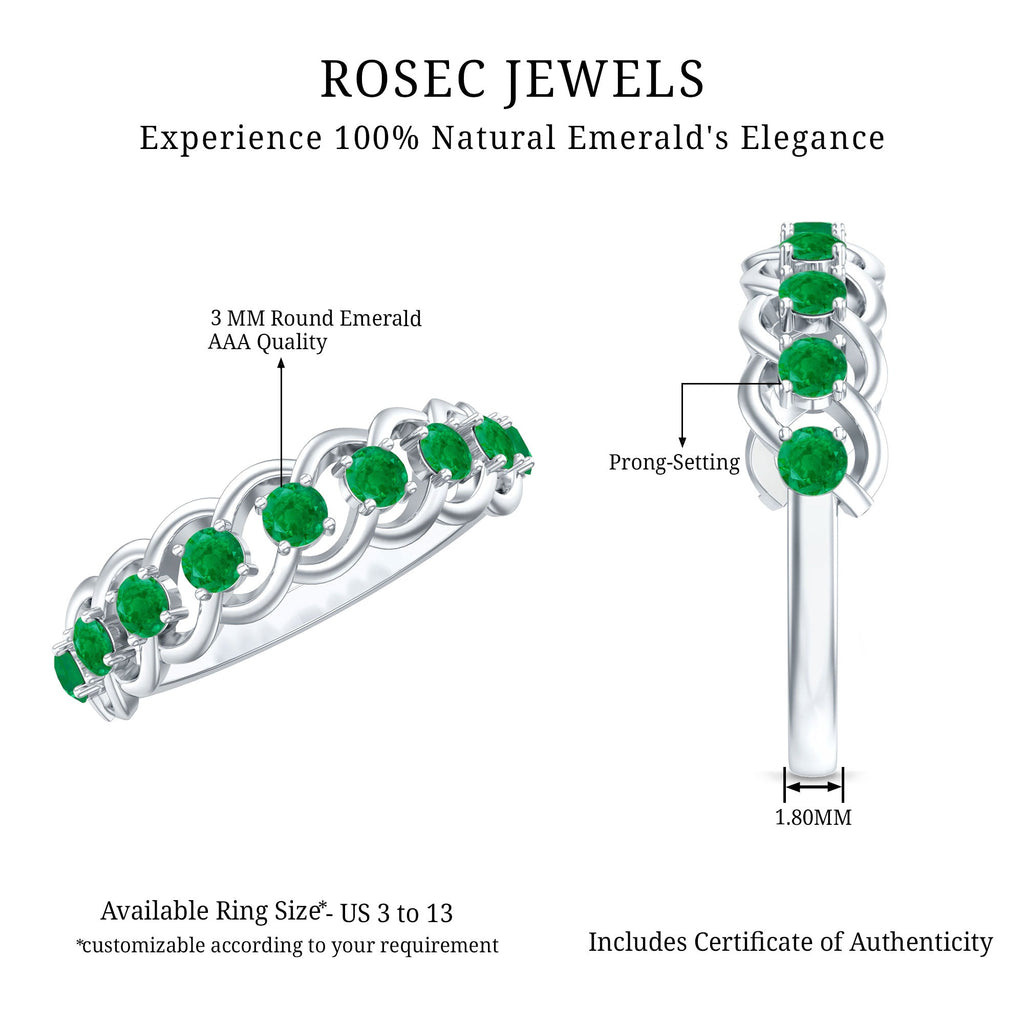 Emerald Half Eternity Band – Braided Wedding Band With Natural Emerald Stones