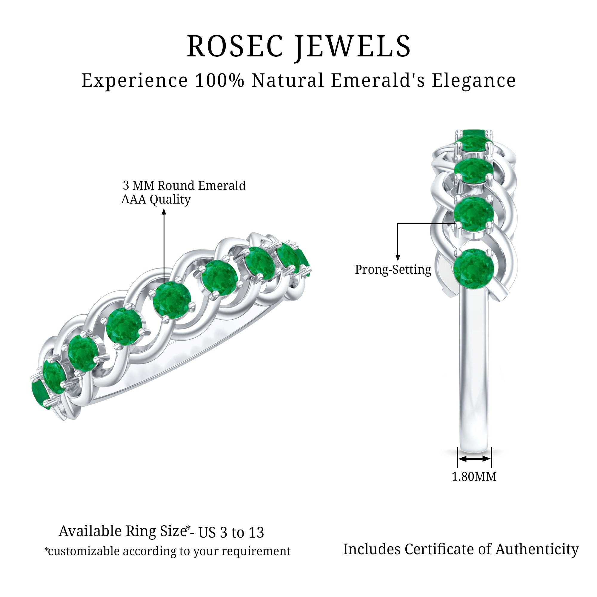 Emerald Half Eternity Band – Braided Wedding Band With Natural Emerald Stones