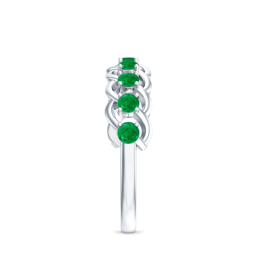 Emerald Half Eternity Band – Braided Wedding Band With Natural Emerald Stones