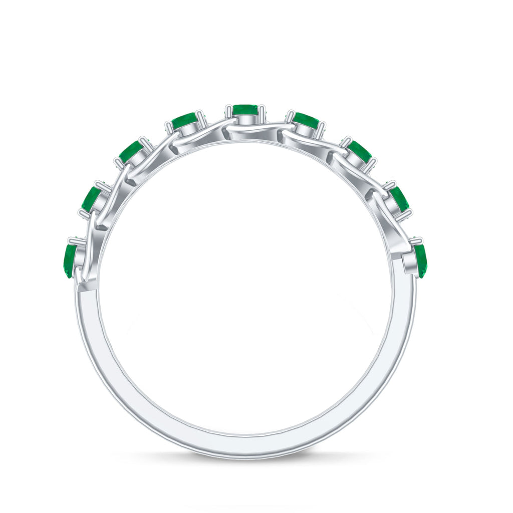 Emerald Half Eternity Band – Braided Wedding Band With Natural Emerald Stones
