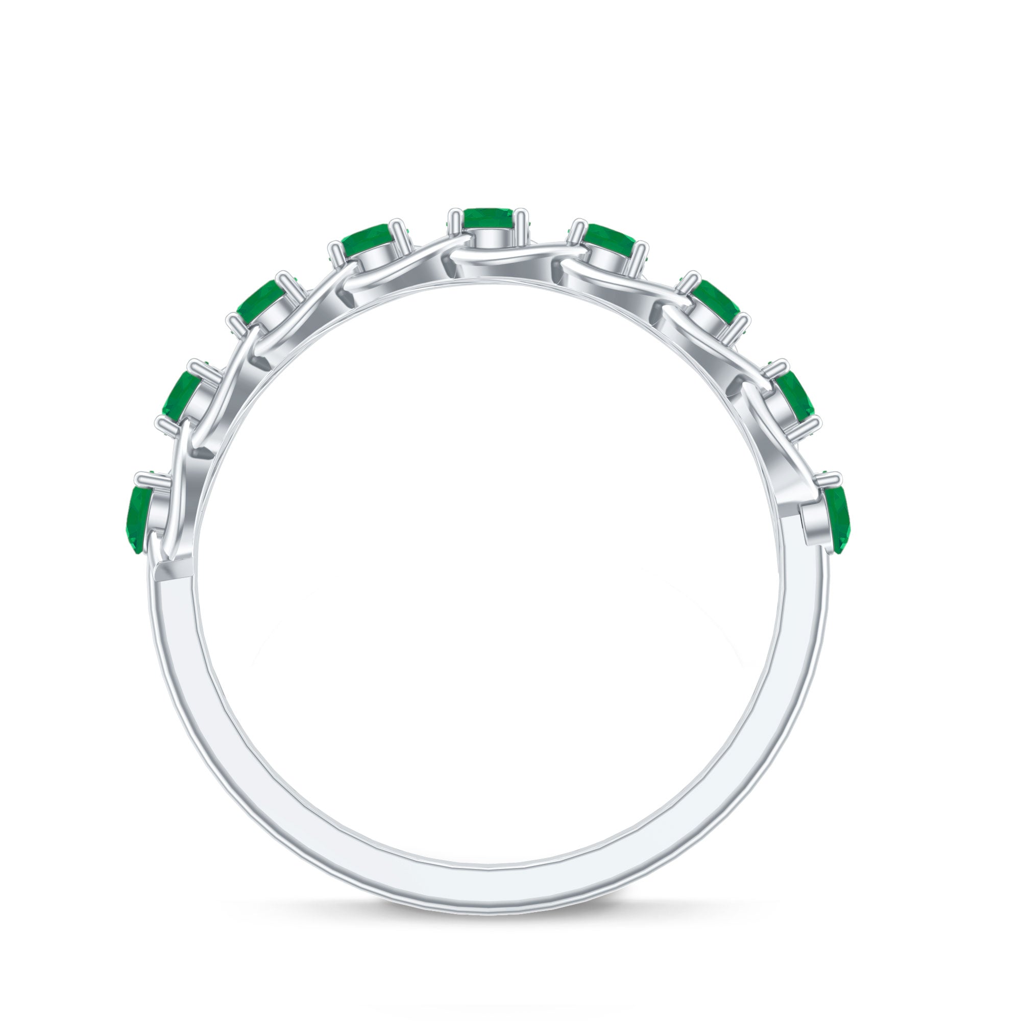Emerald Half Eternity Band – Braided Wedding Band With Natural Emerald Stones