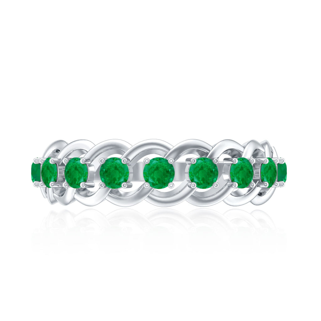 Emerald Half Eternity Band – Braided Wedding Band With Natural Emerald Stones