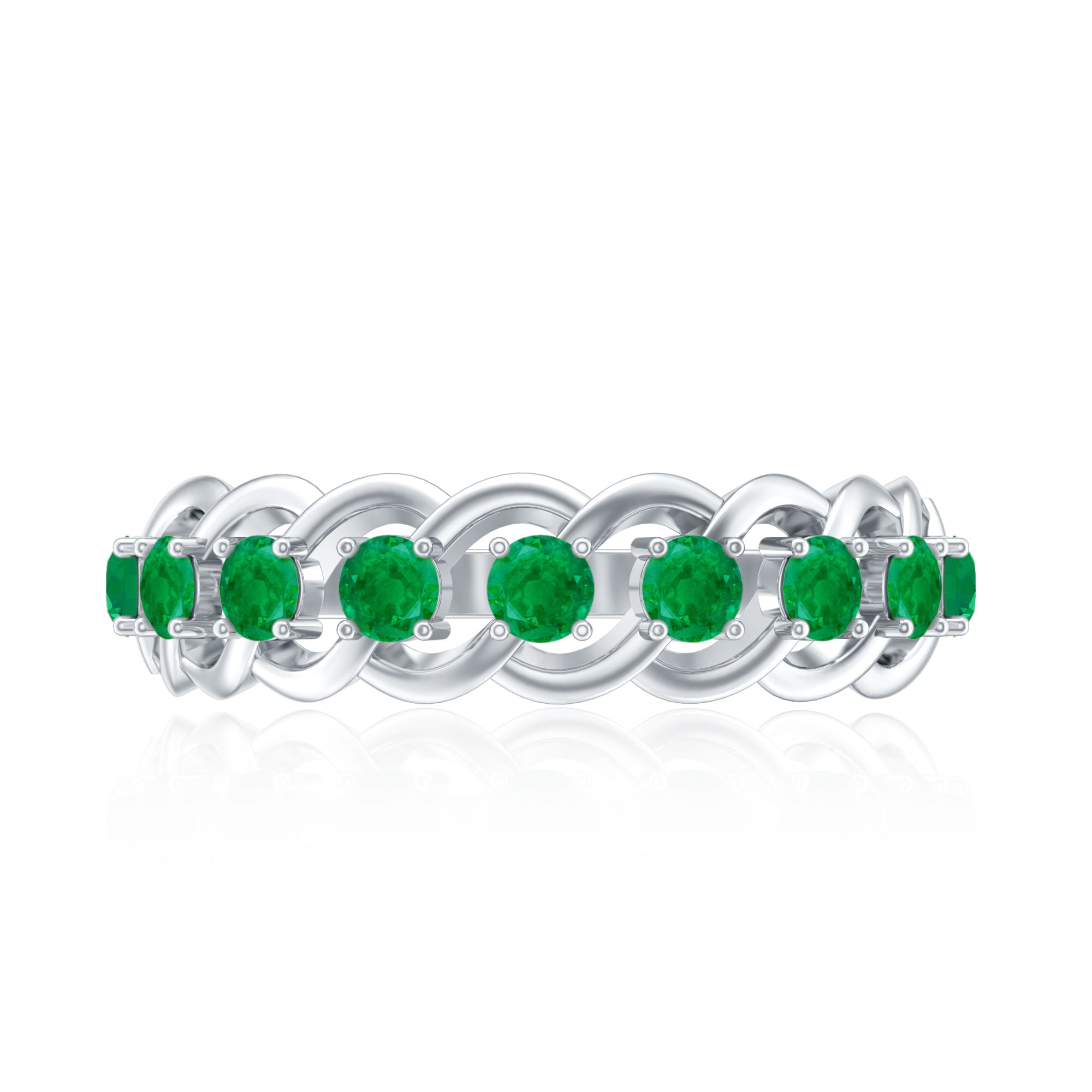Emerald Half Eternity Band – Braided Wedding Band With Natural Emerald Stones