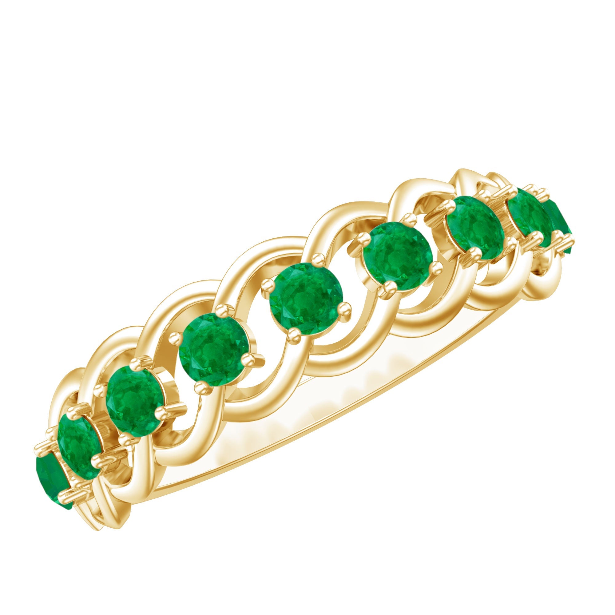 Emerald Half Eternity Band – Braided Wedding Band With Natural Emerald Stones