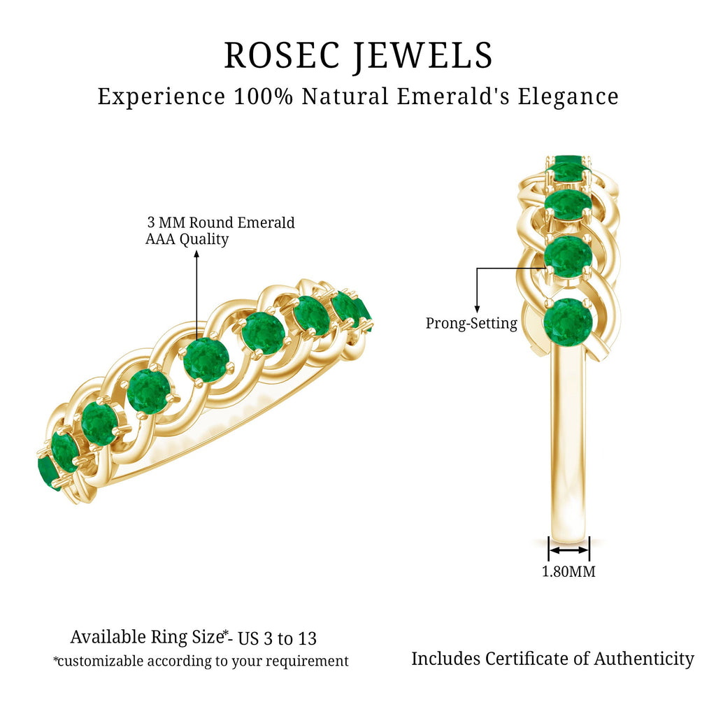Emerald Half Eternity Band – Braided Wedding Band With Natural Emerald Stones