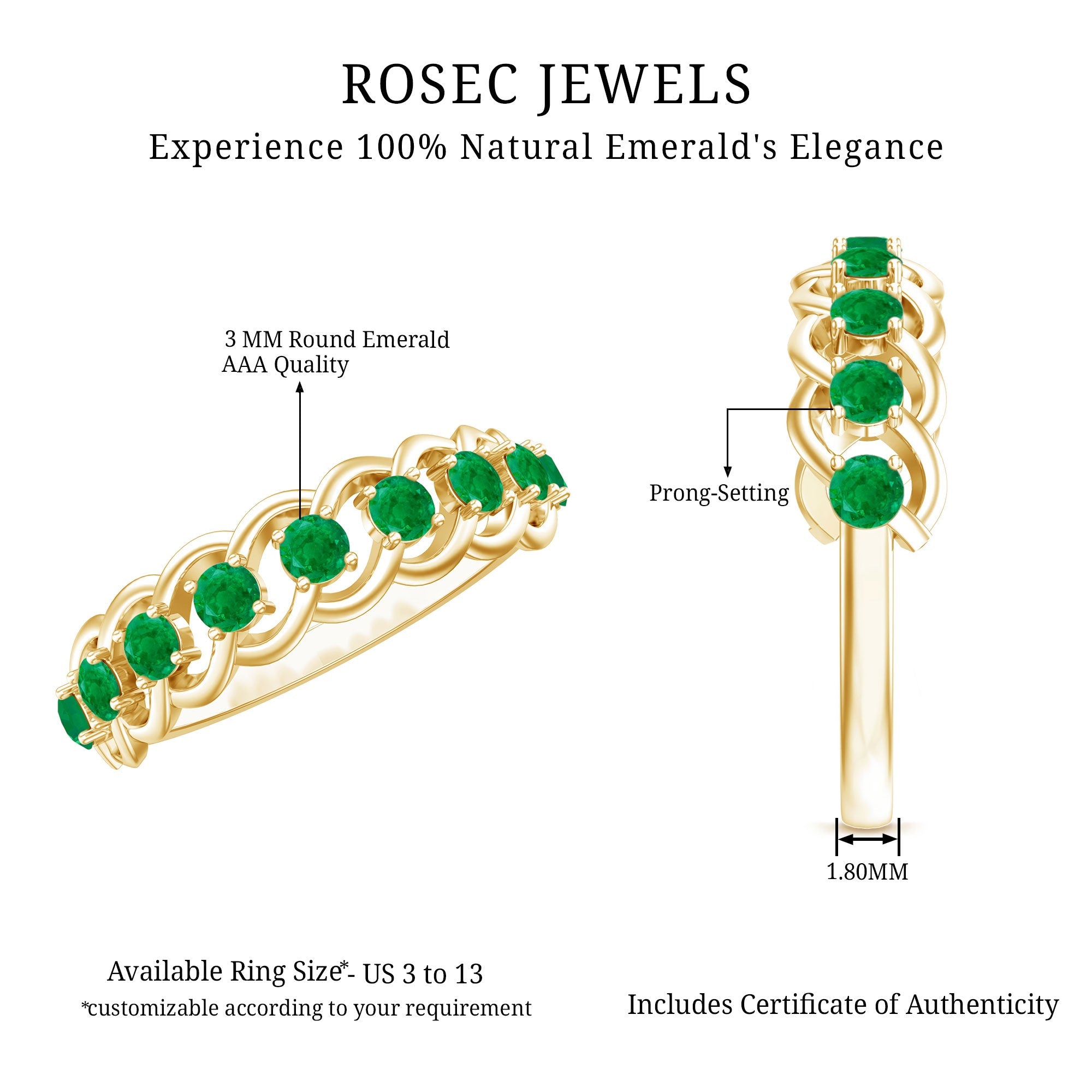 Emerald Half Eternity Band – Braided Wedding Band With Natural Emerald Stones