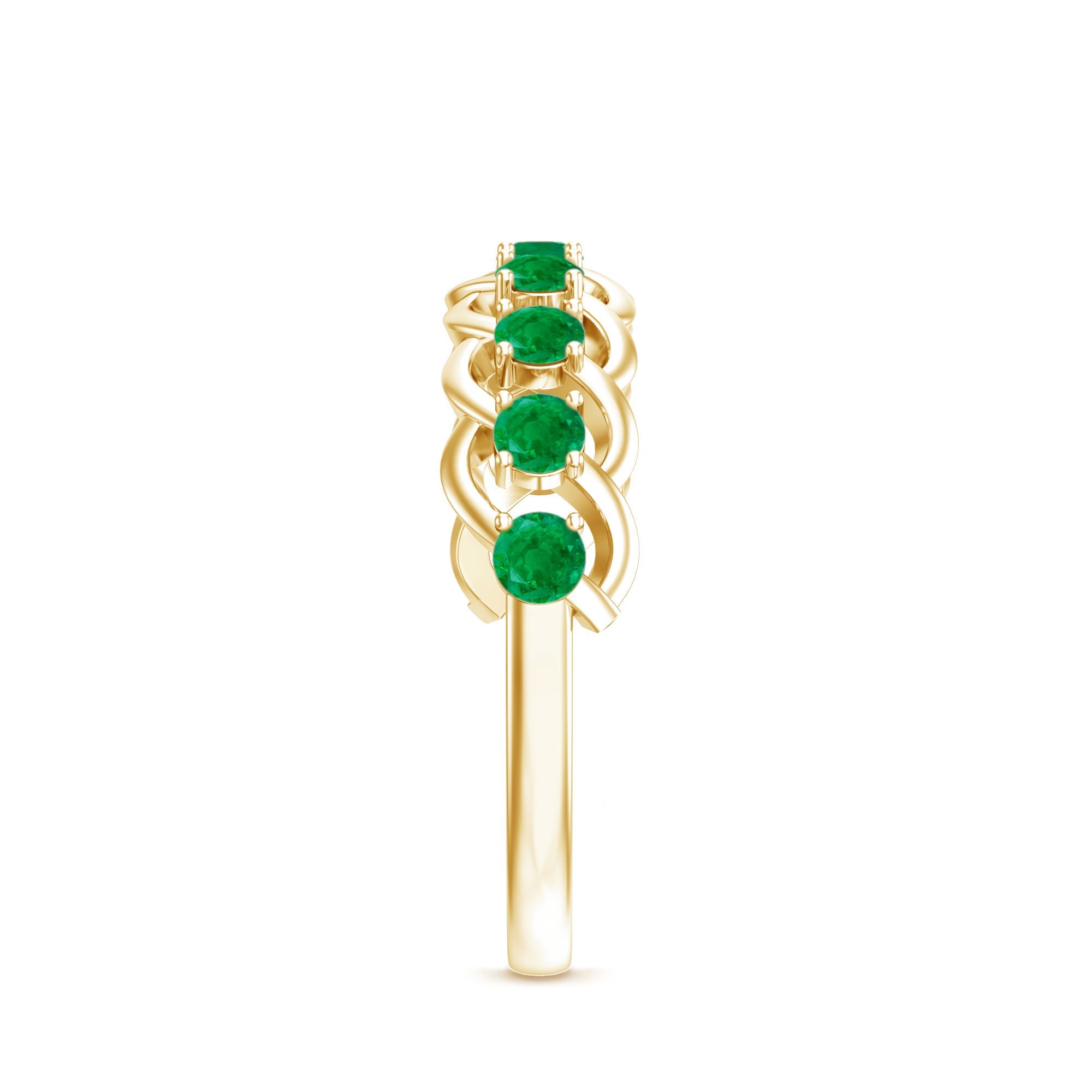 Emerald Half Eternity Band – Braided Wedding Band With Natural Emerald Stones