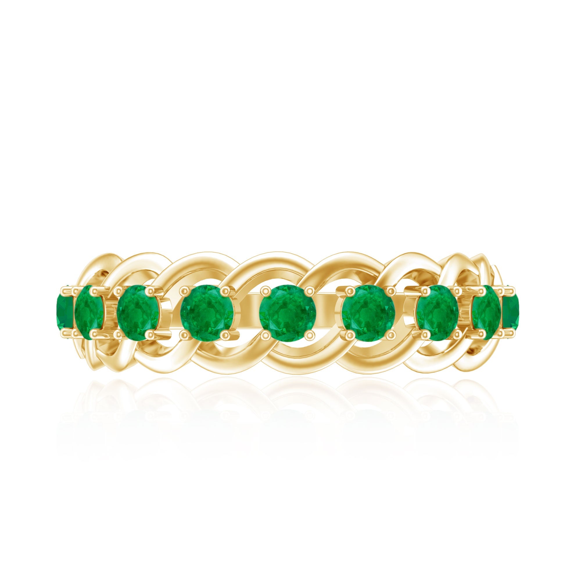 Emerald Half Eternity Band – Braided Wedding Band With Natural Emerald Stones