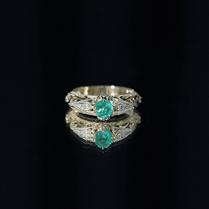 Emerald Engagement Ring – Vintage Inspired Solitaire Emerald Diamond Band