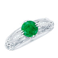 Emerald Engagement Ring – Vintage Inspired Solitaire Emerald Diamond Band