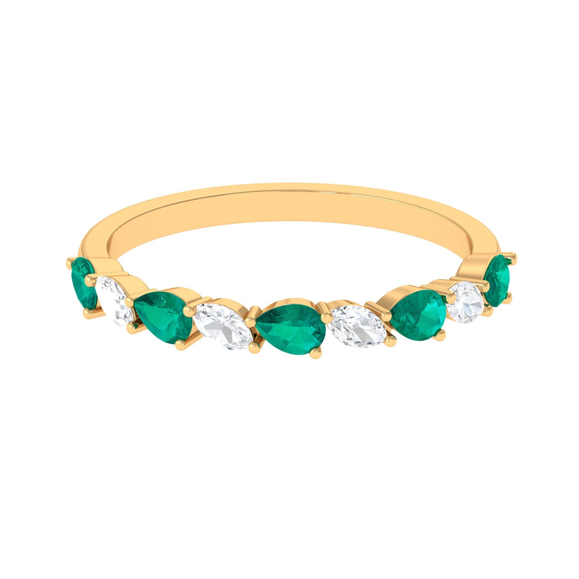 Emerald Half Eternity Ring – Pear Shape Emerald East West Prong Setting Band