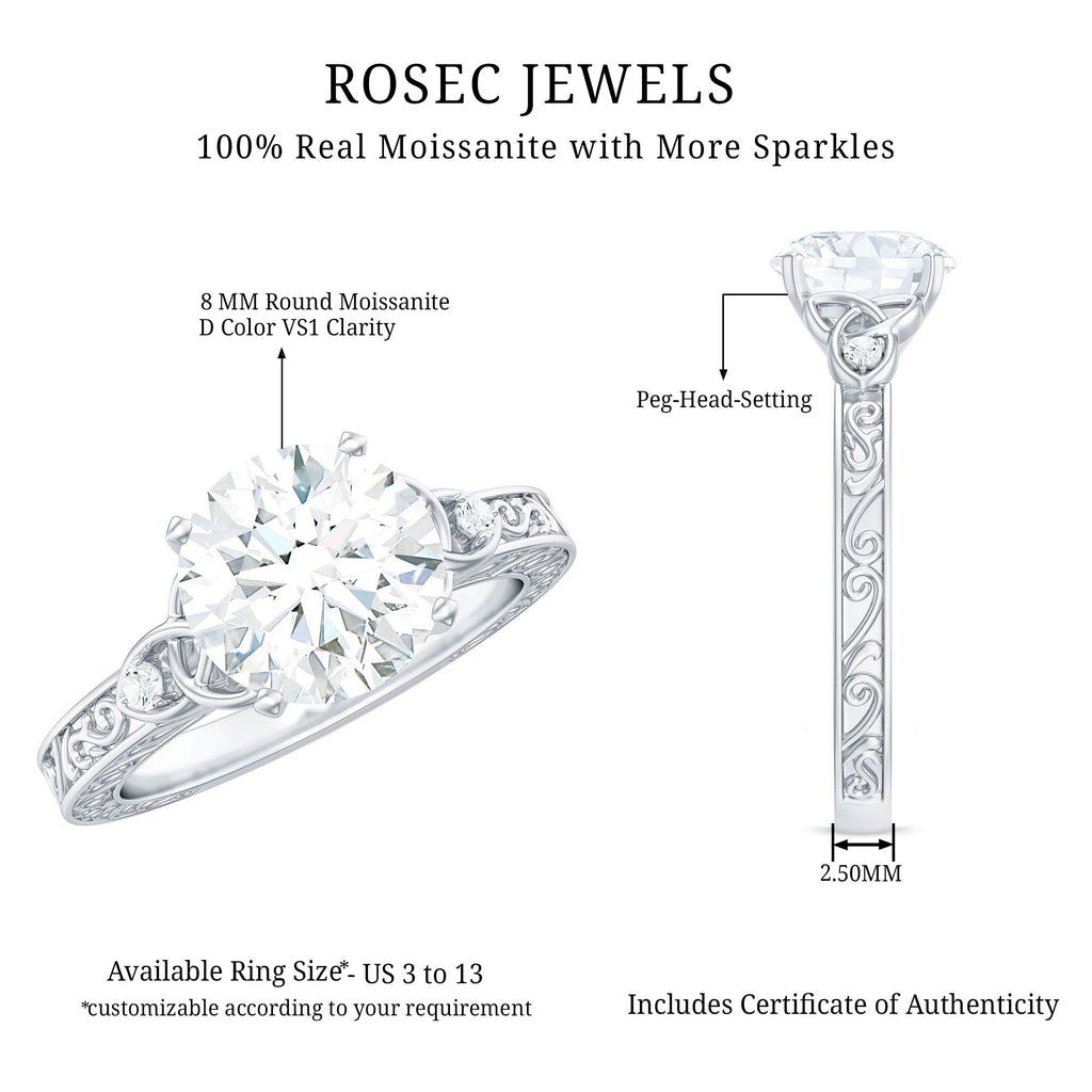 Moissanite Celtic Engagement Ring – Vintage Round Brilliant Cut Solitaire With Celtic Knot