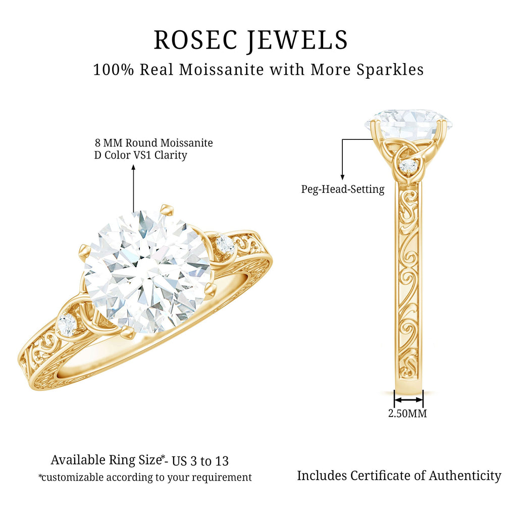 Moissanite Celtic Engagement Ring – Vintage Round Brilliant Cut Solitaire With Celtic Knot