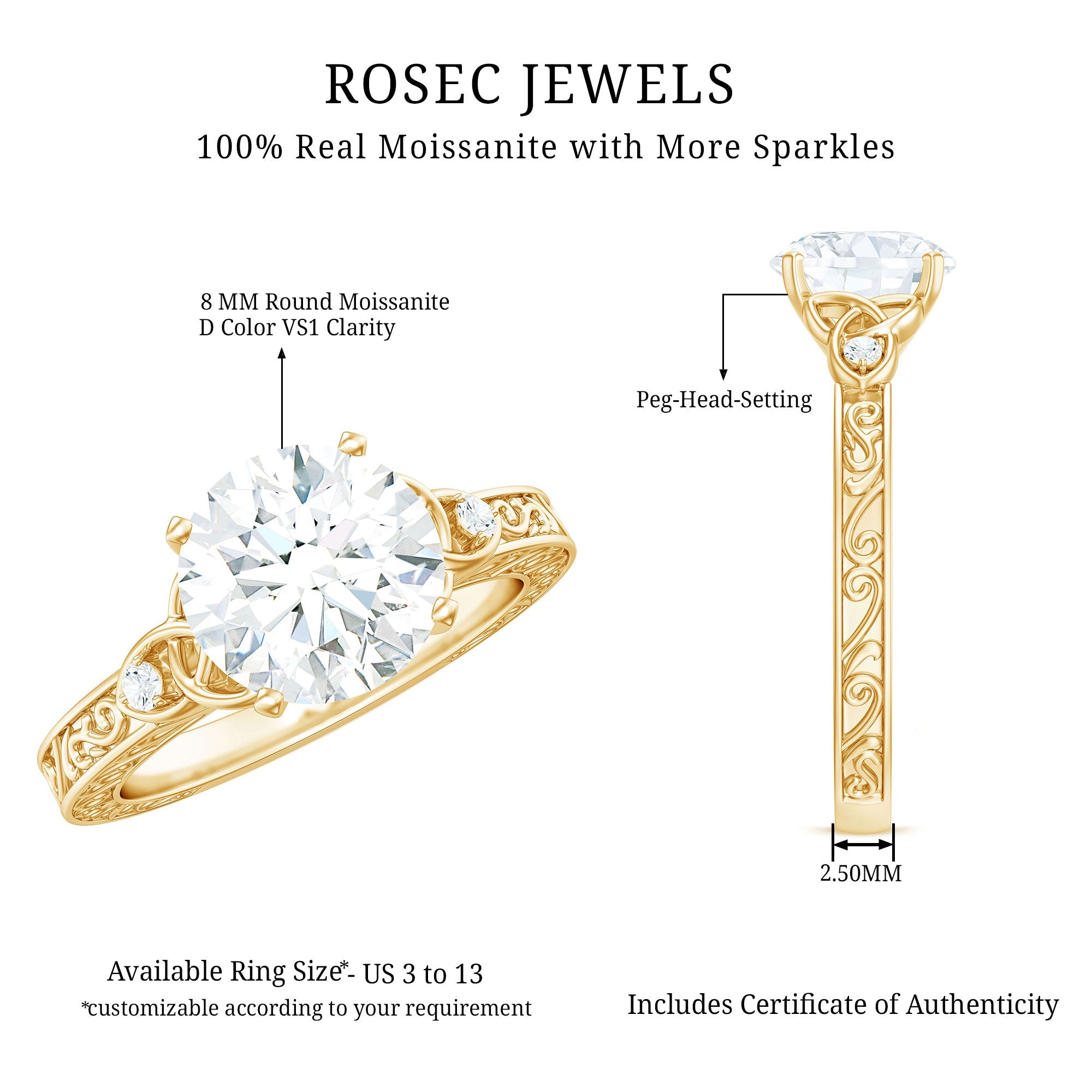 Moissanite Celtic Engagement Ring – Vintage Round Brilliant Cut Solitaire With Celtic Knot