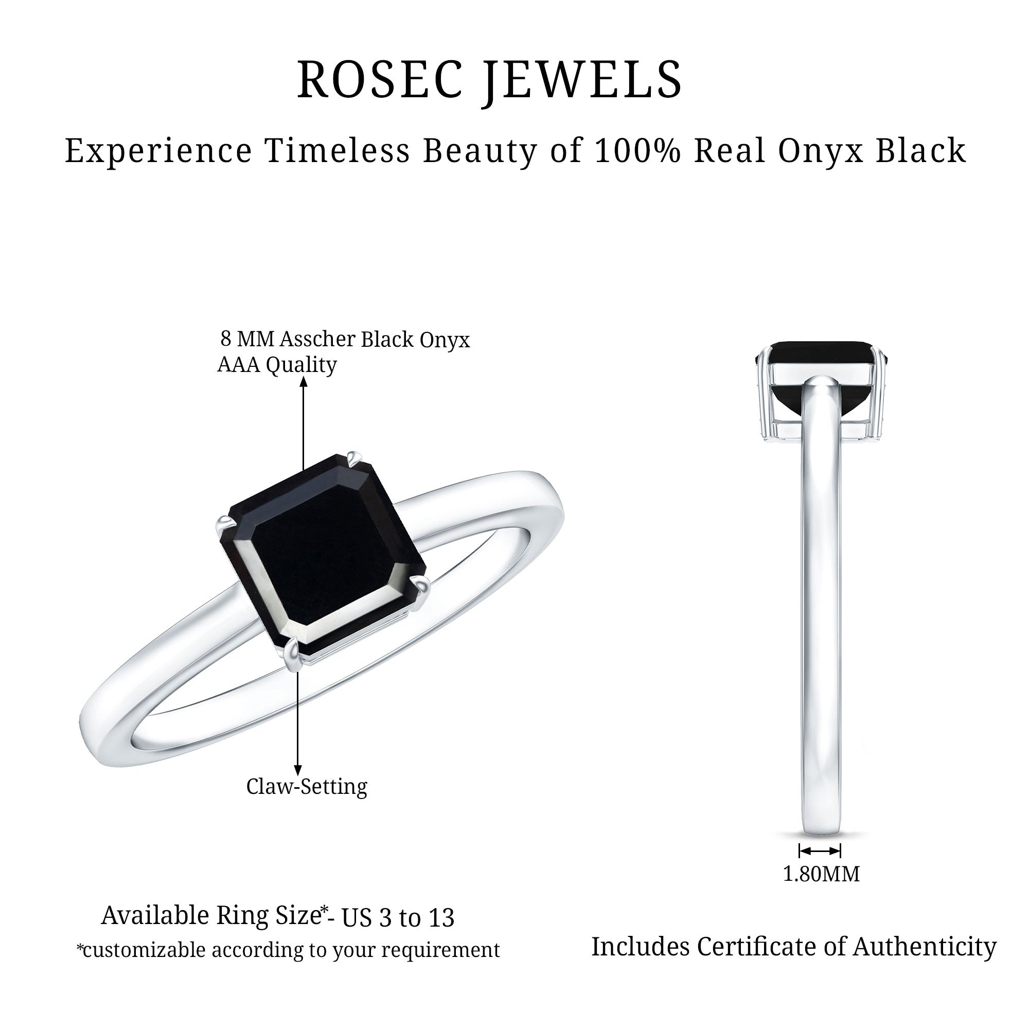 Princess Cut Black Onyx Solitaire Engagement Ring for Her