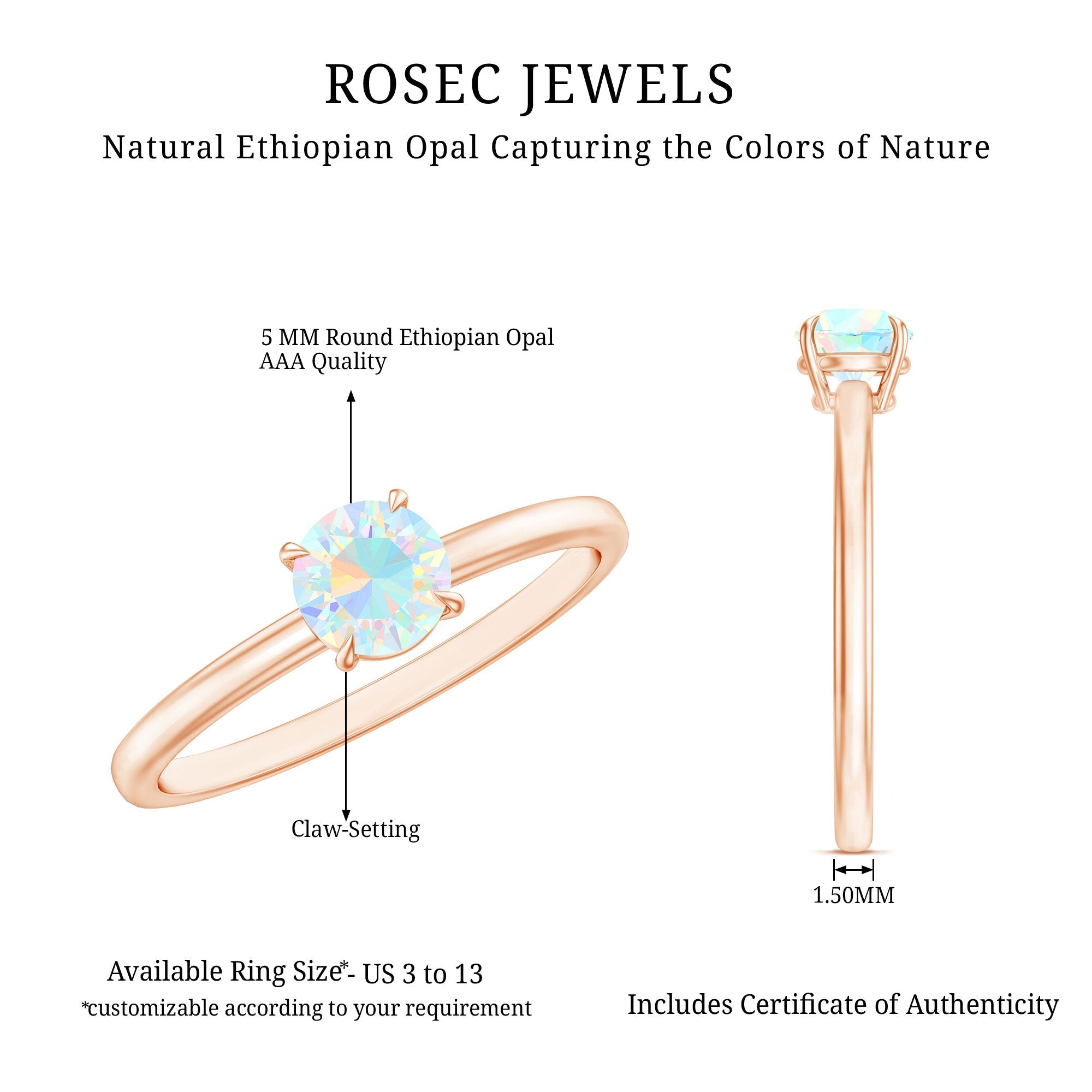 Certified Real Ethiopian Opal October Birthstone Ring