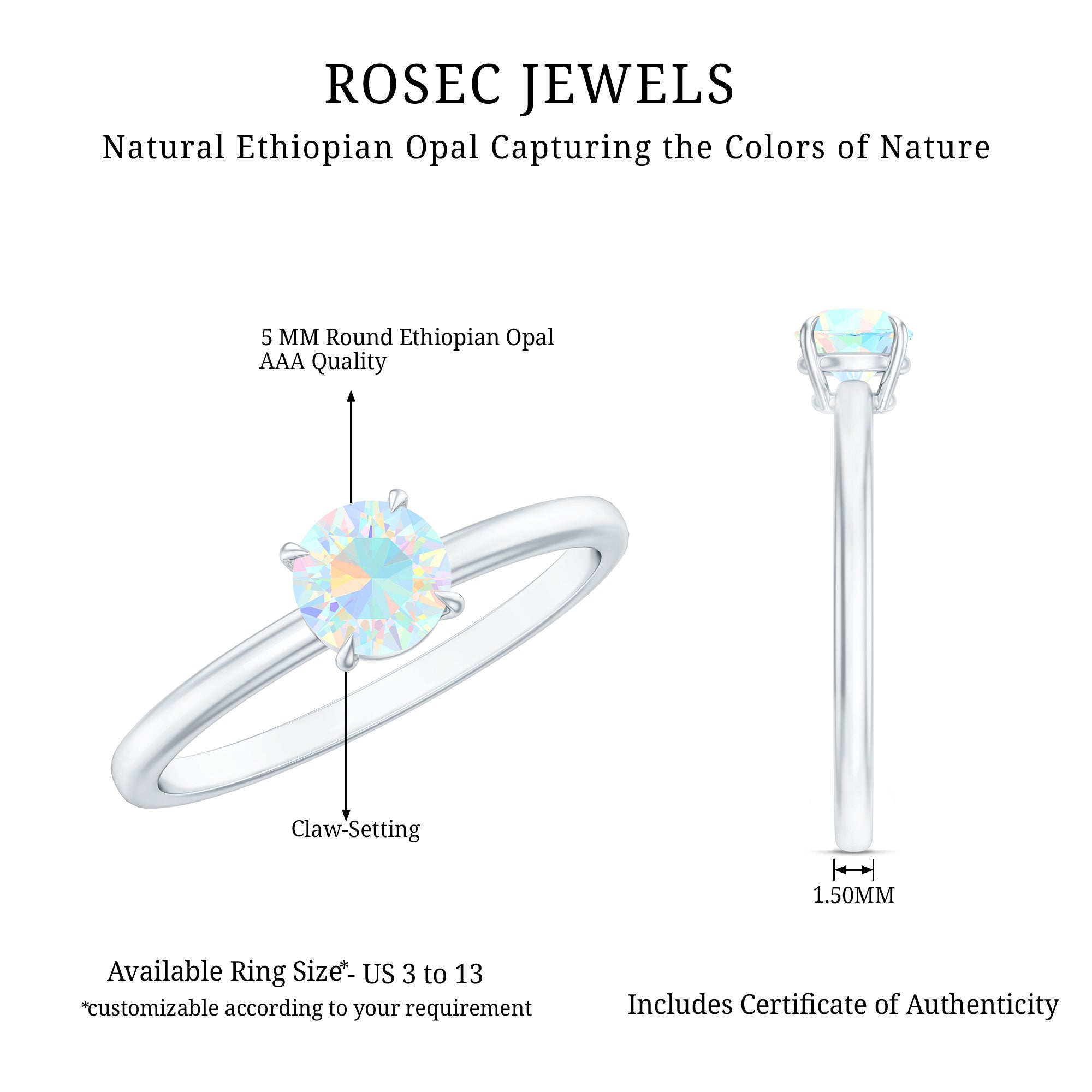 Certified Real Ethiopian Opal October Birthstone Ring