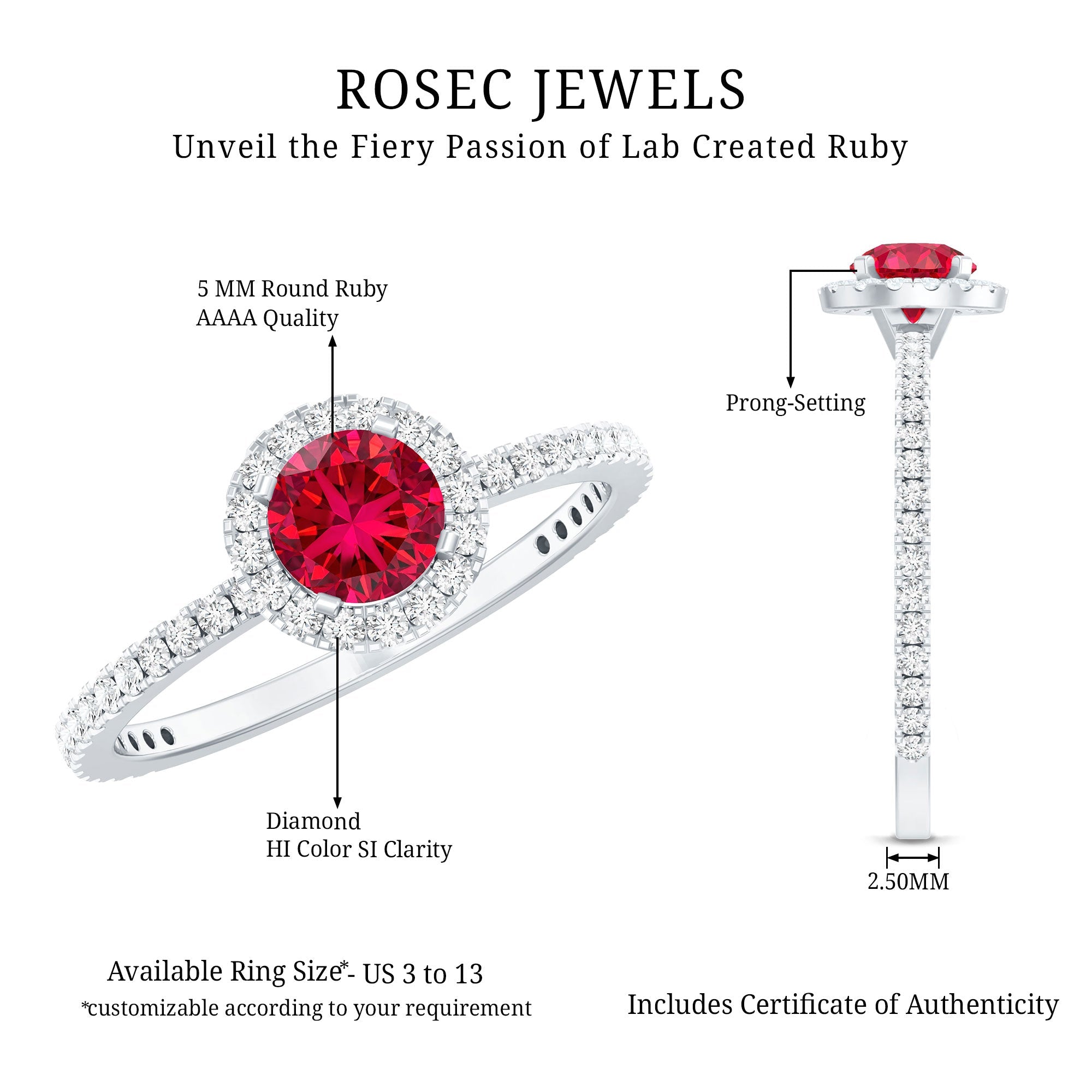 Lab Created Ruby Ring – Minimal Diamond Halo Engagement Ring in Yellow Gold Band