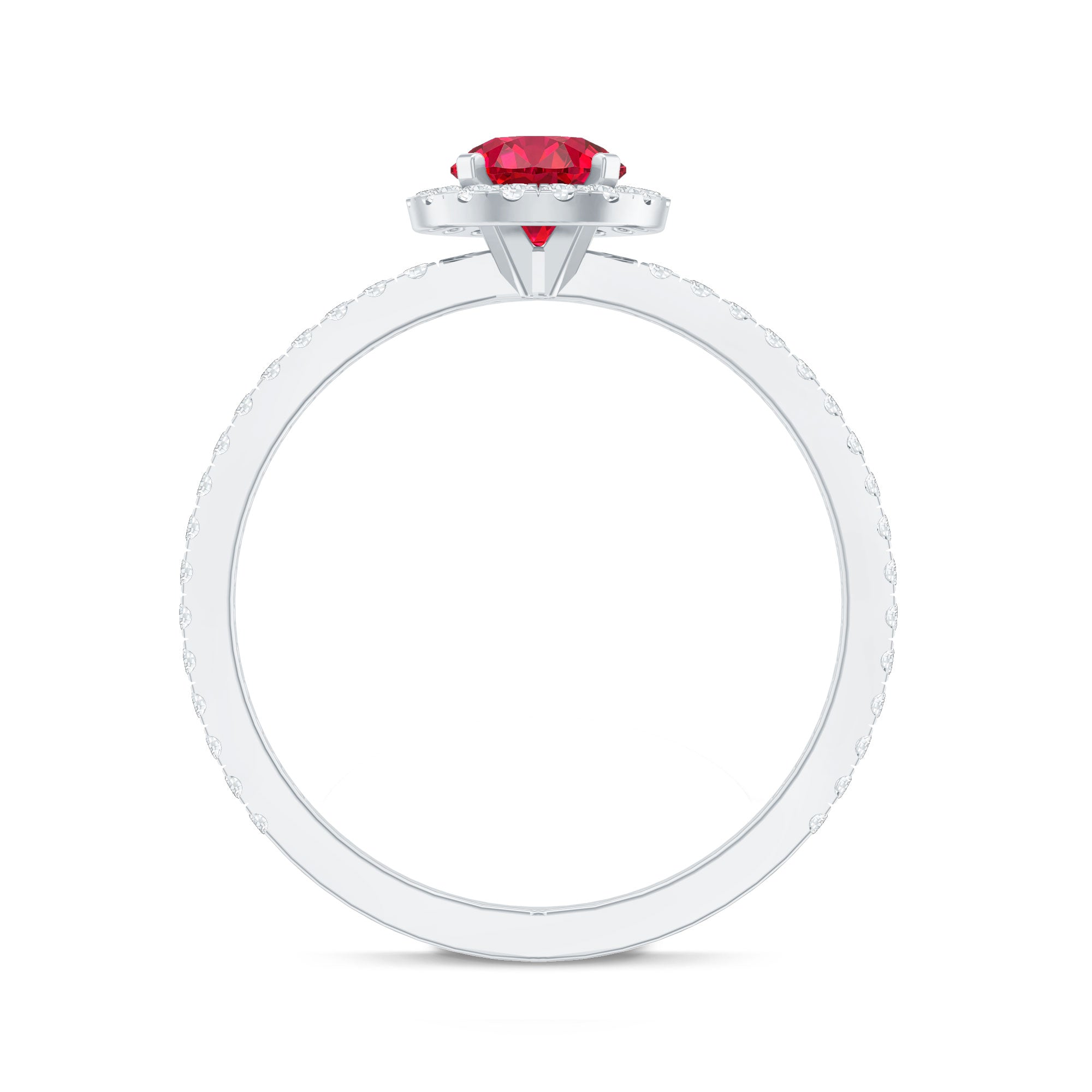 Lab Created Ruby Ring – Minimal Diamond Halo Engagement Ring in Yellow Gold Band
