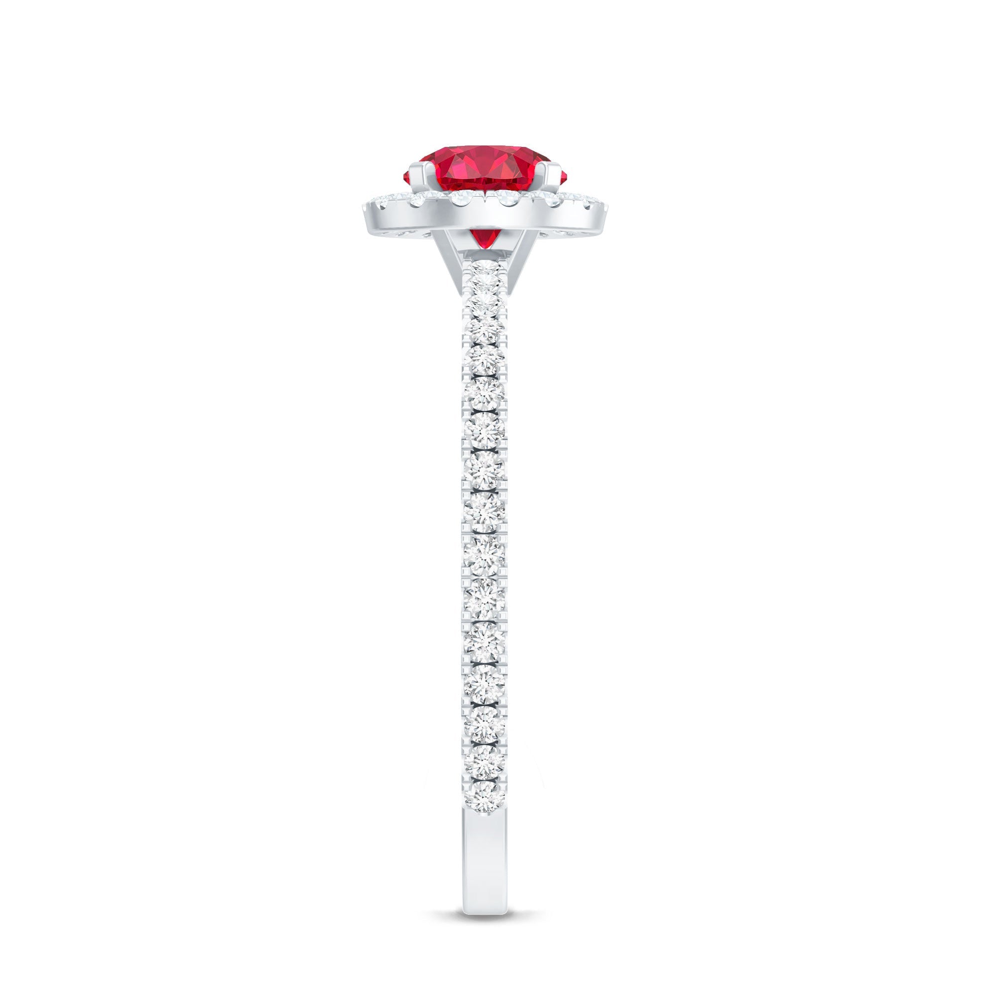 Lab Created Ruby Ring – Minimal Diamond Halo Engagement Ring in Yellow Gold Band