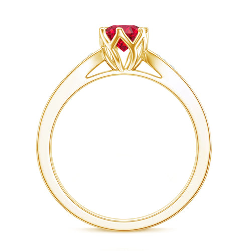 0.6 Carat Round Shape Lab Created Ruby Solitaire Engagement Ring with Diamond